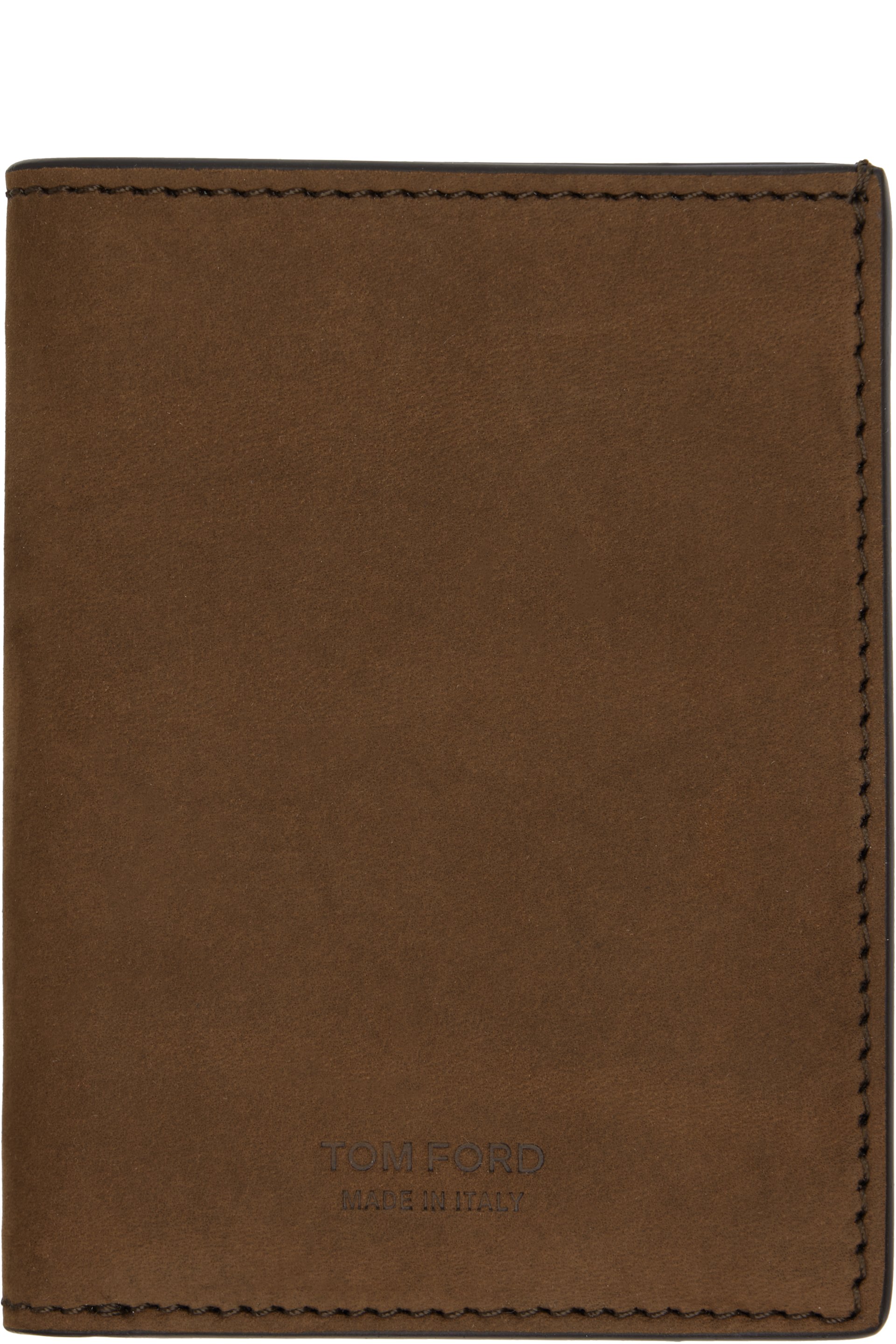 TOM FORD - Brown Nubuck 'T Line' Folding Card Holder