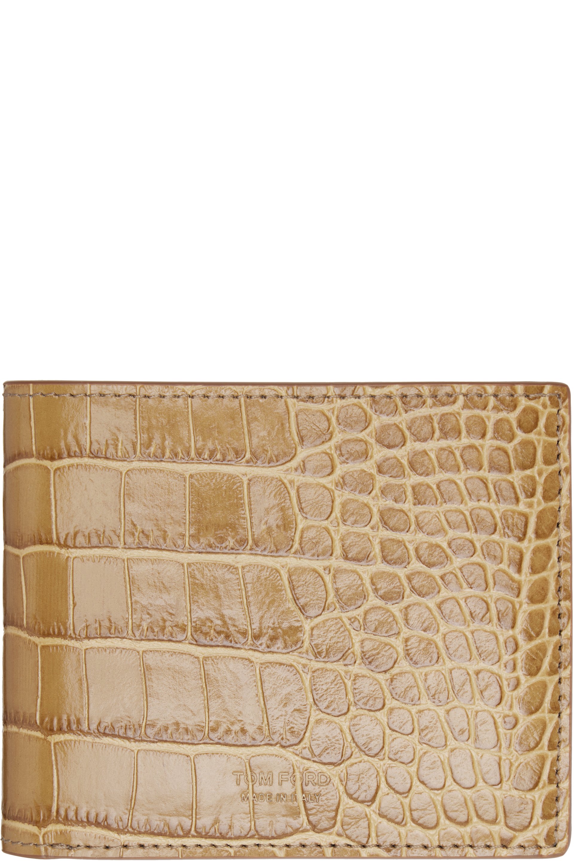 TOM FORD - Tan Shiny Croc 'T Line' Classic Bifold Wallet