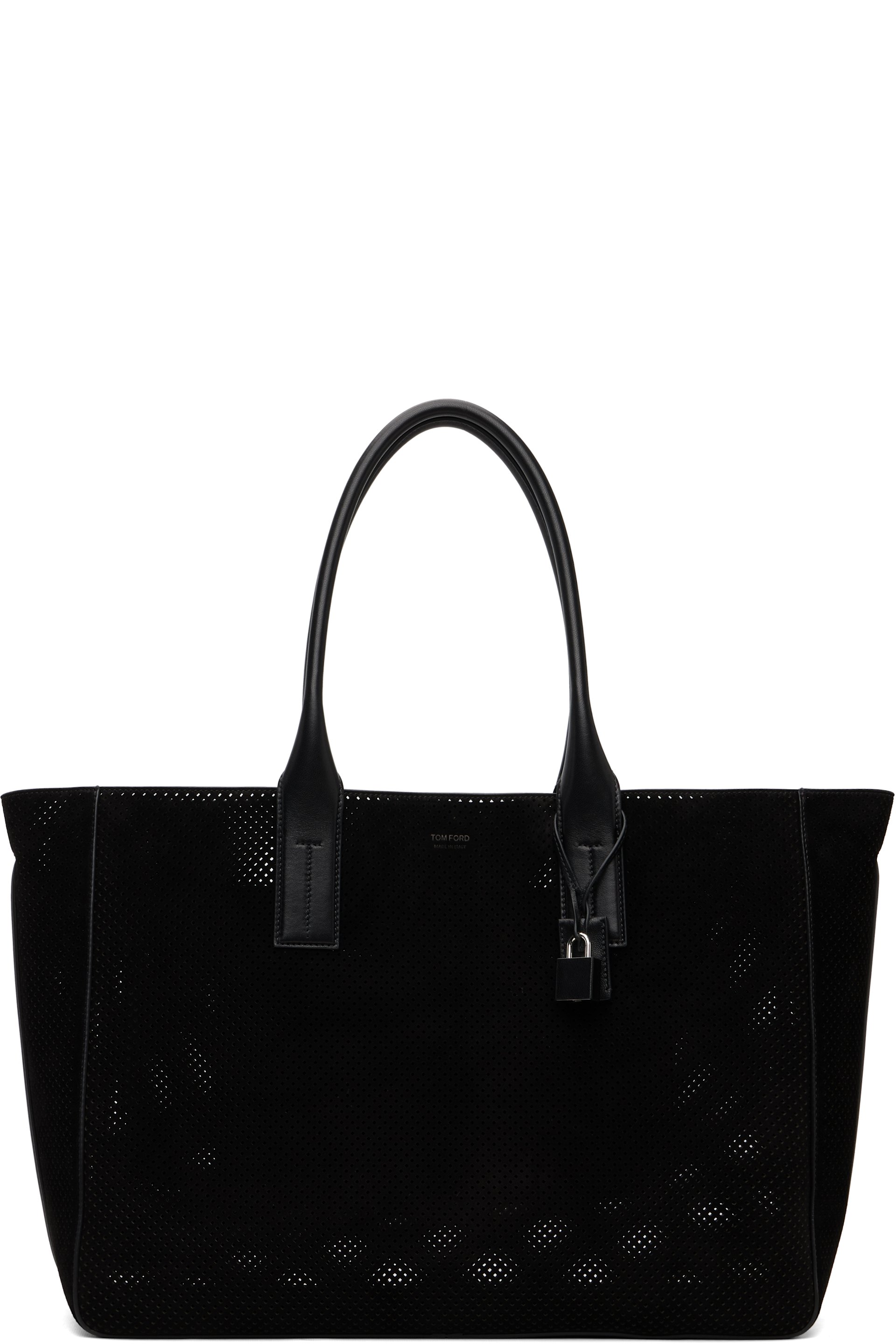TOM FORD - Cabas horizontal noir en suède à perforations