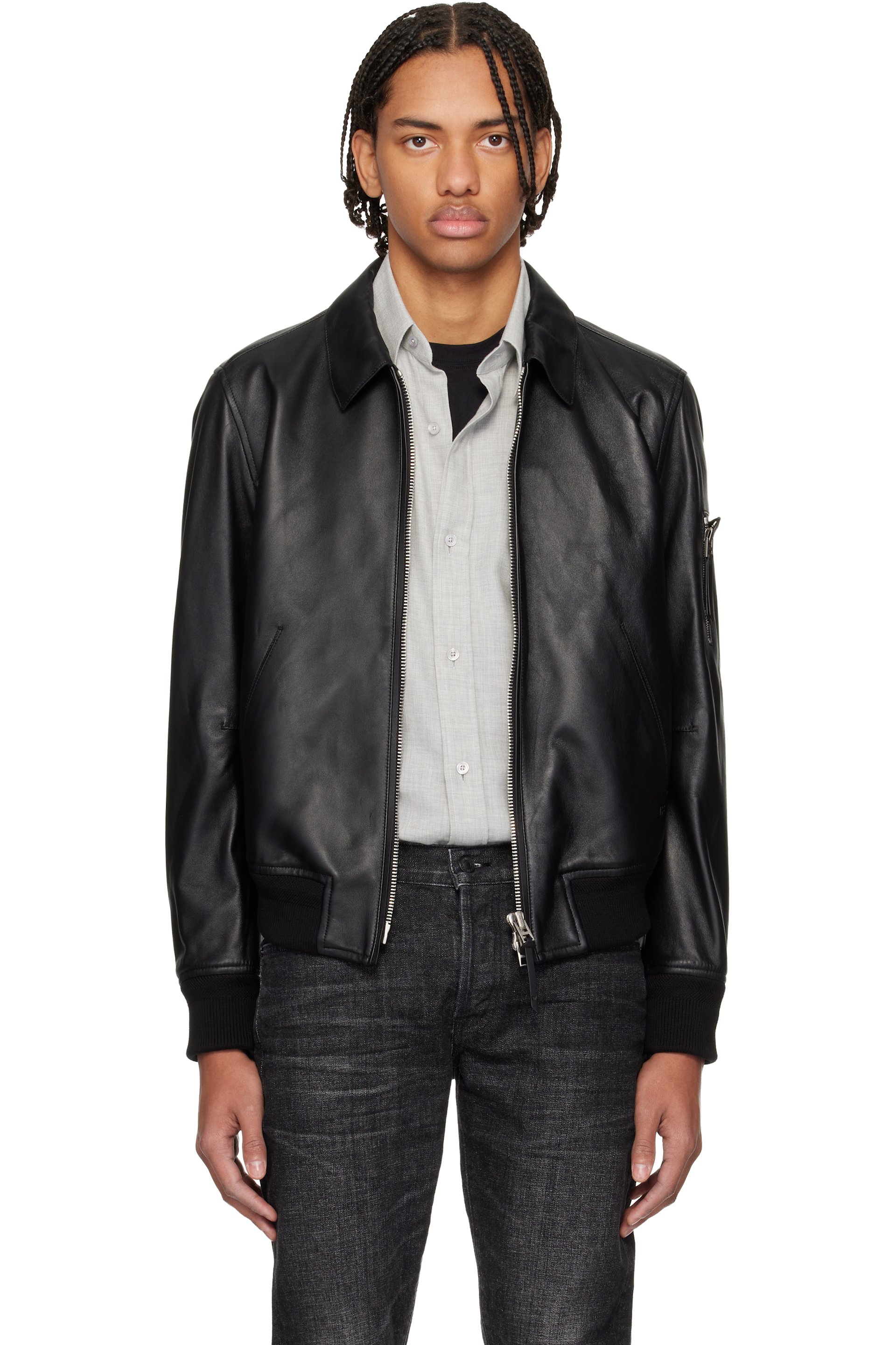 TOM FORD - Black Soft Nappa Plonge Collar Blouson Jacket