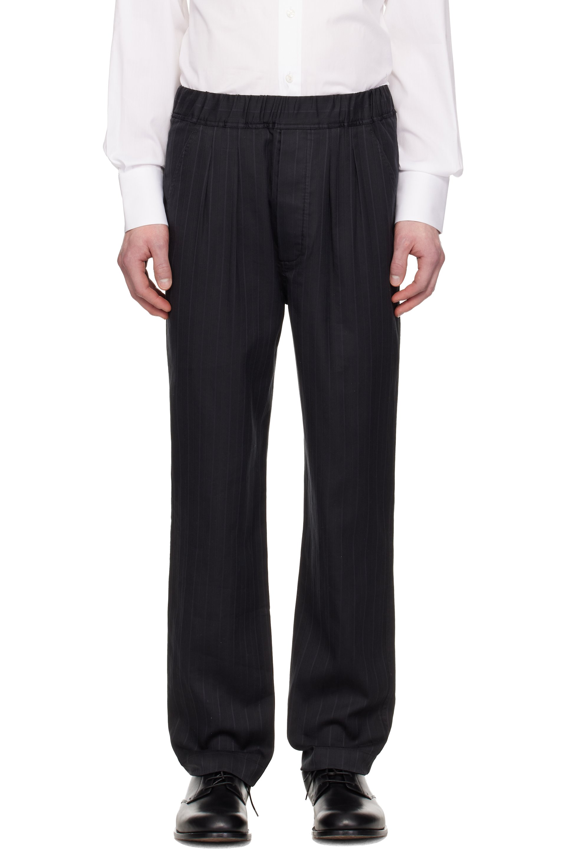 TOM FORD - Black Herringbone Stripe Pleated Lounge Pants
