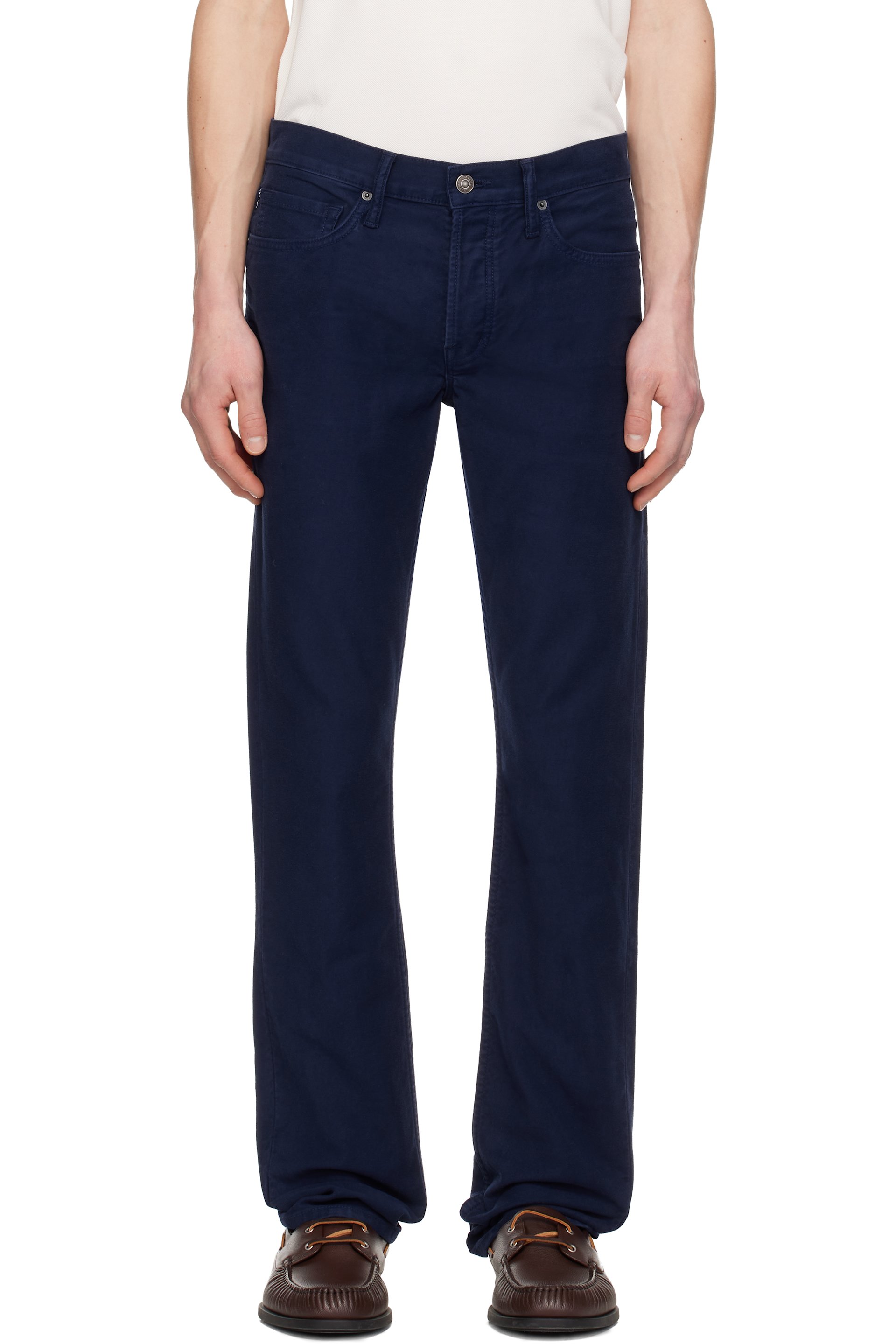 TOM FORD - Navy Moleskin Straight Fit Trousers