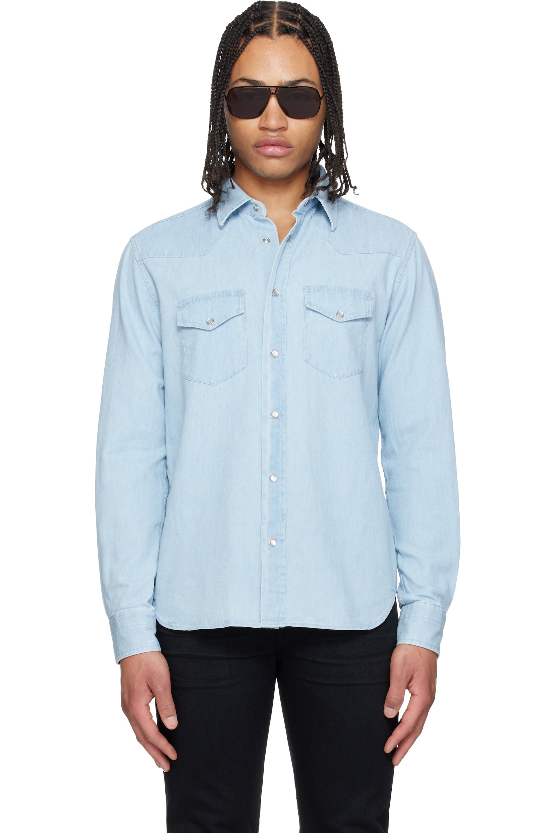 TOM FORD - Blue Denim Chambray Western Shirt