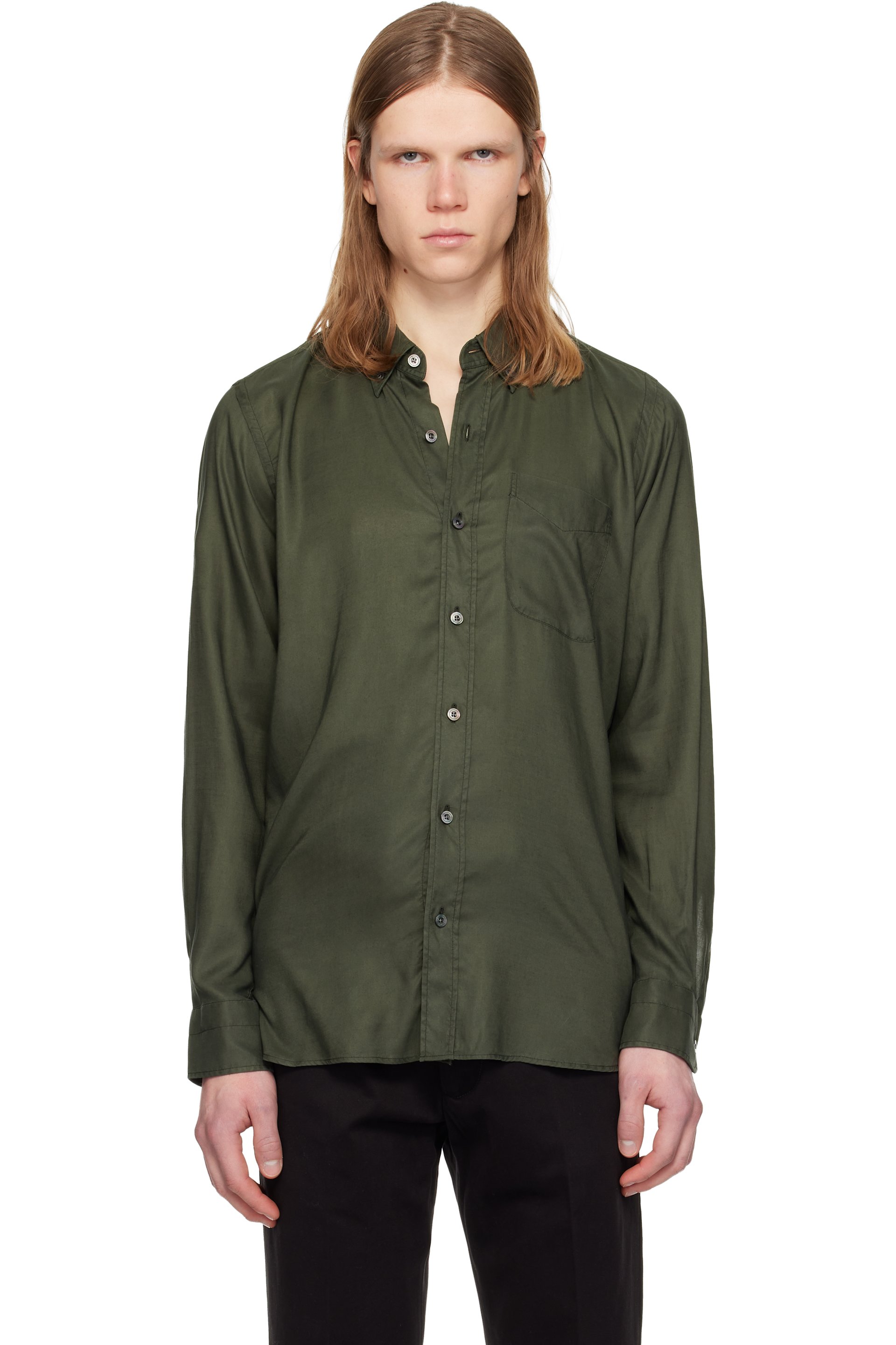 TOM FORD - Khaki Fluid Gabardine Slim Fit Shirt