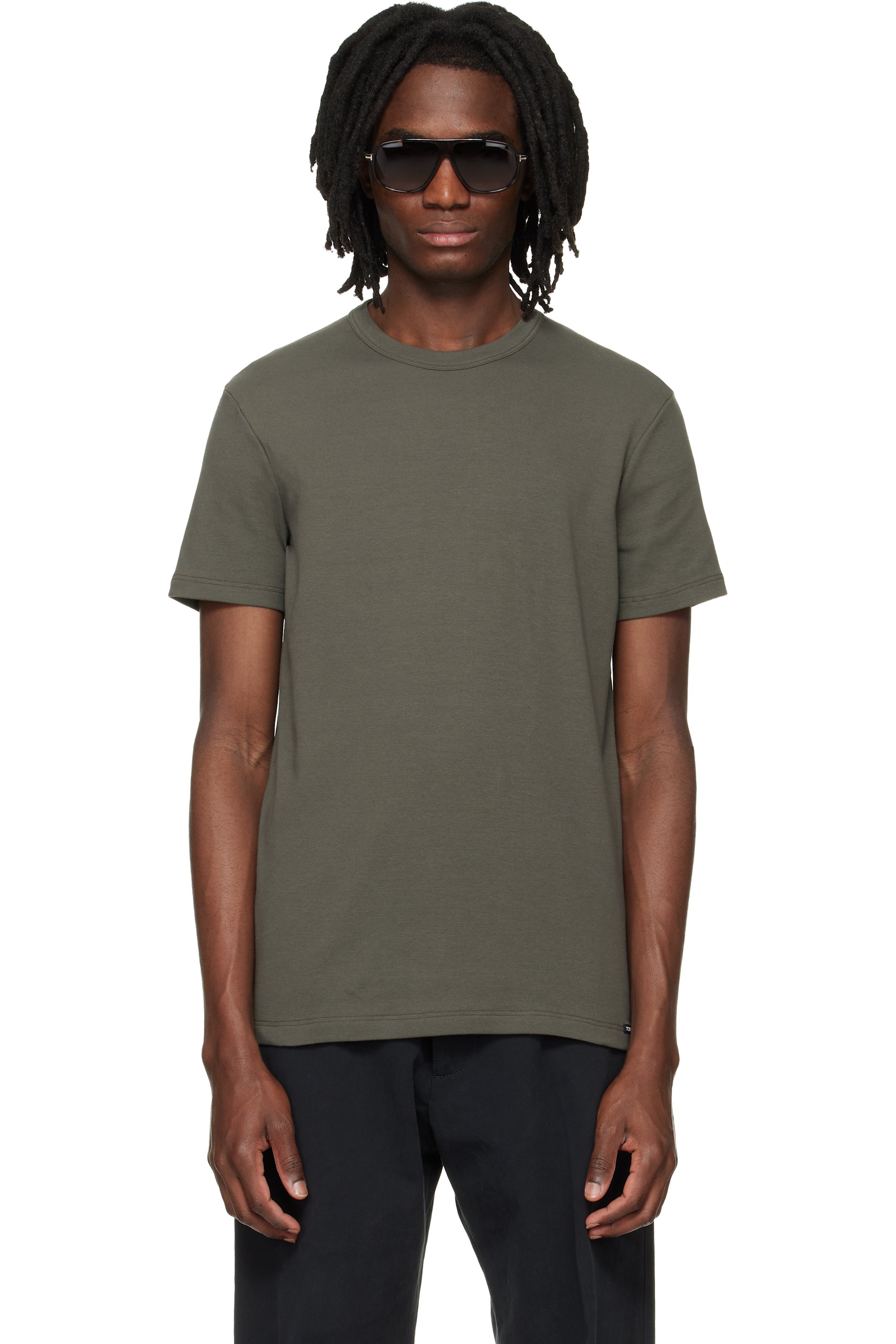 TOM FORD - Khaki Cotton Crewneck T-shirt