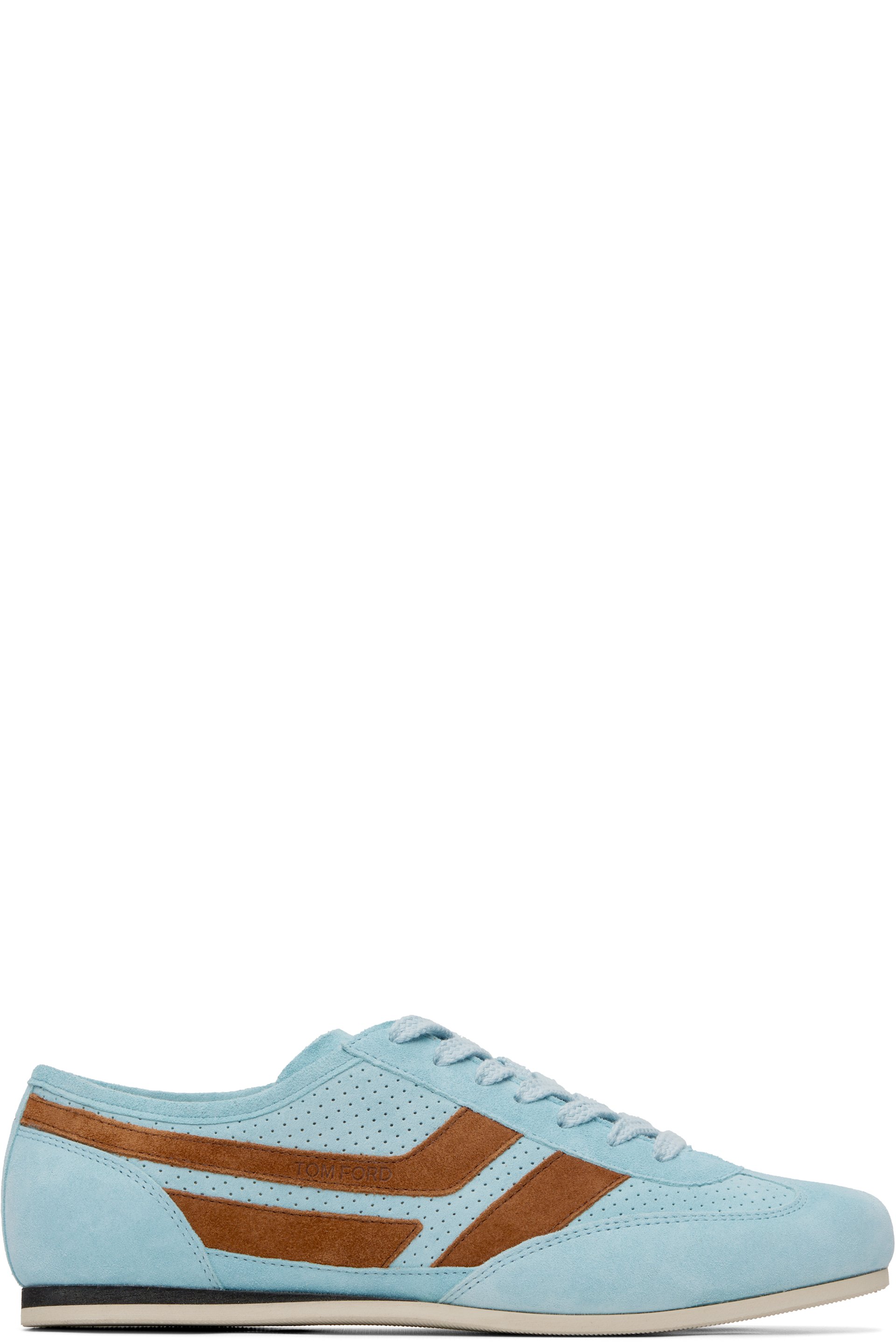 TOM FORD - Blue Perforated Suede Brook Sneakers