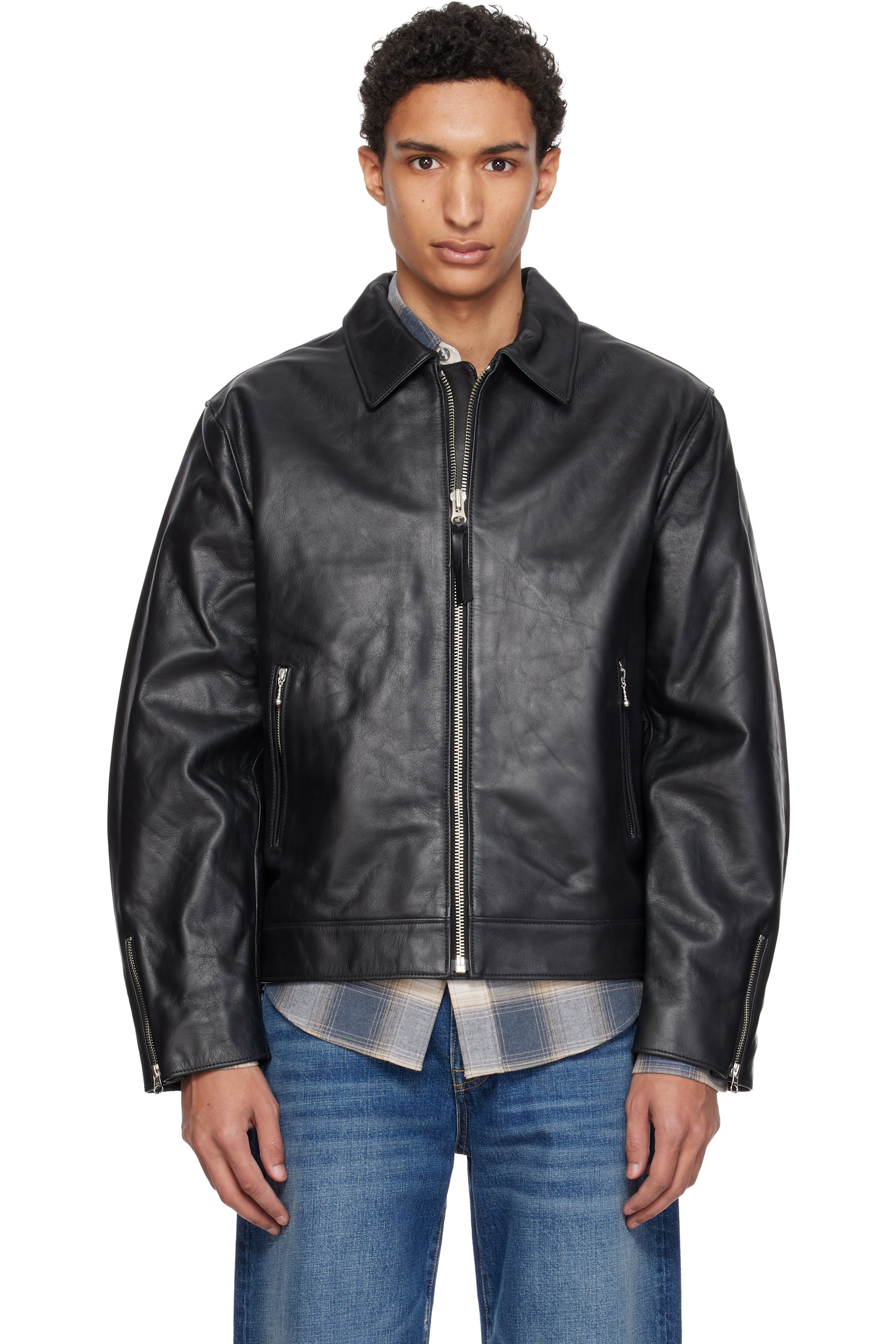 Nudie Jeans: Black Eddy Rider Leather Jacket | SSENSE