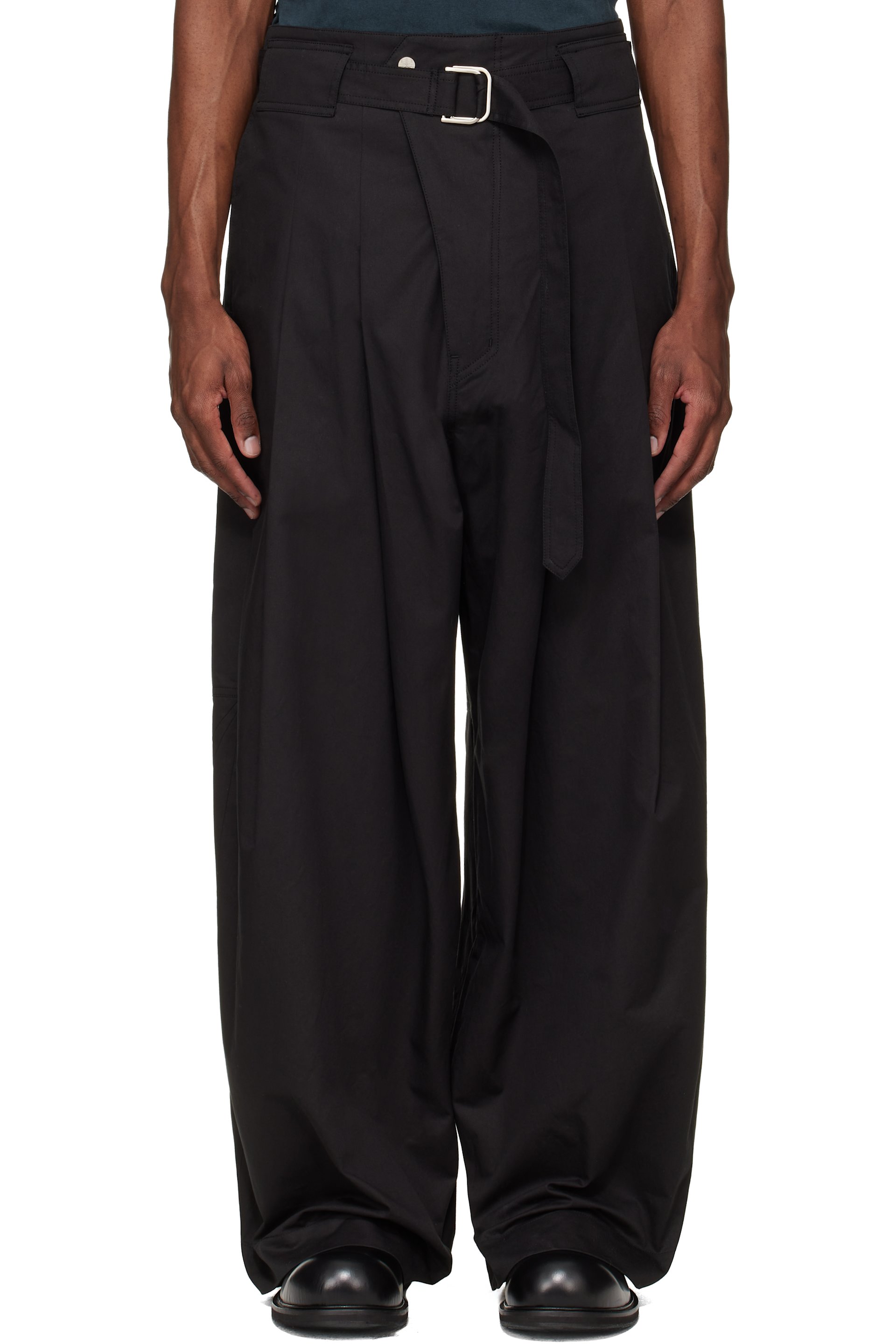 FFFPOSTALSERVICE - Black Wide Belted Trousers
