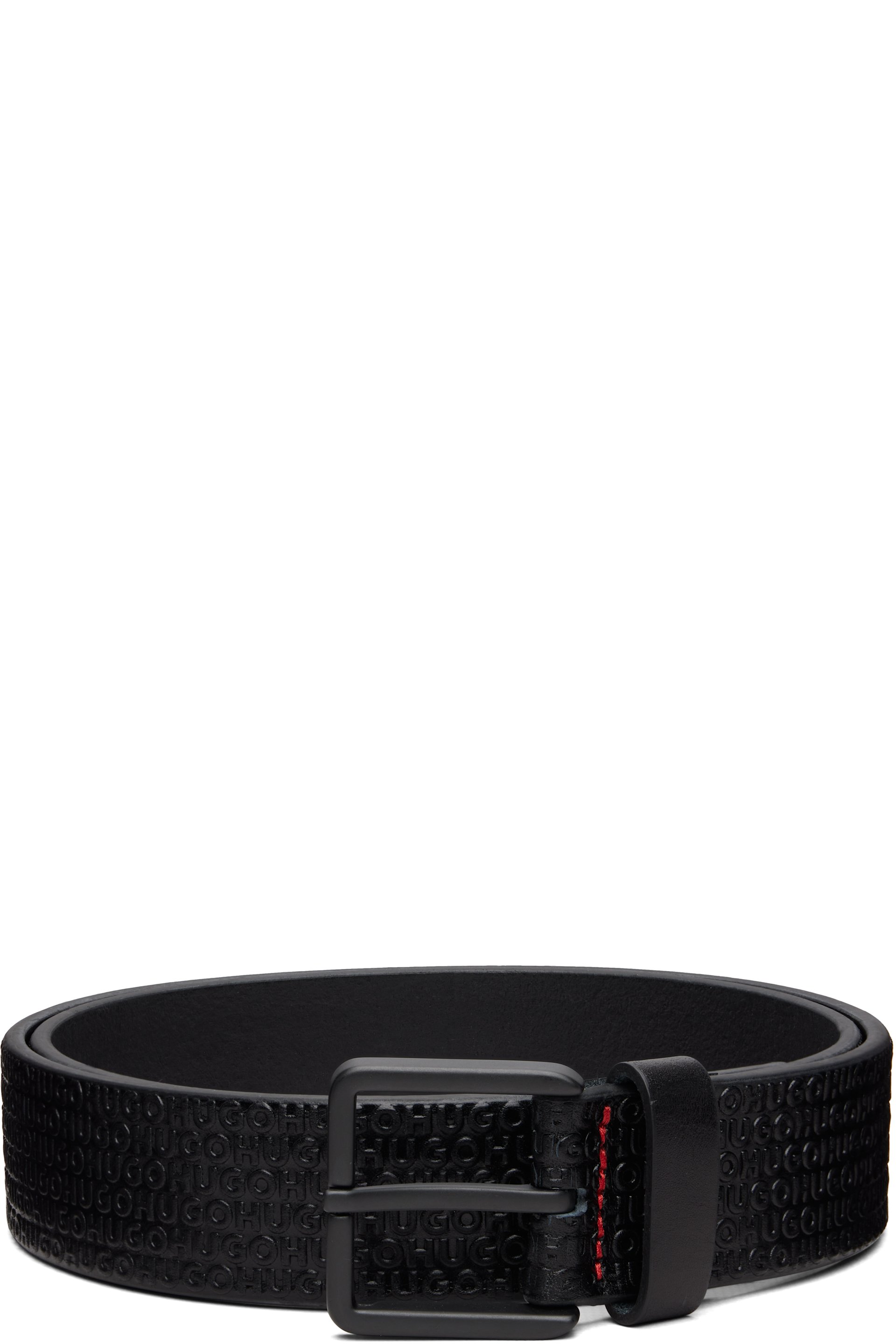 Hugo - Black Leather Embossed Logos Belt