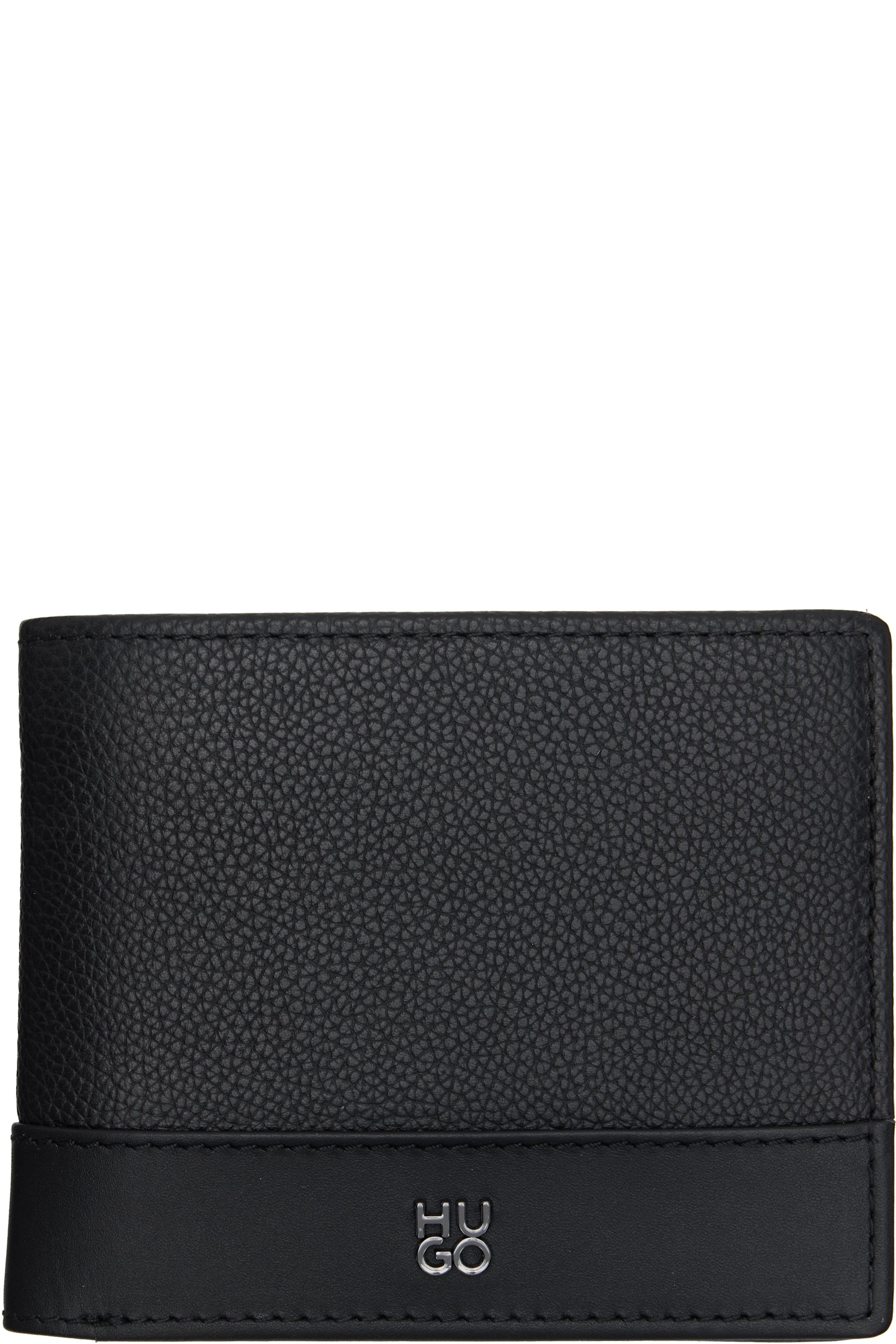 Hugo - Black Stacked-Logo Trifold Leather Wallet