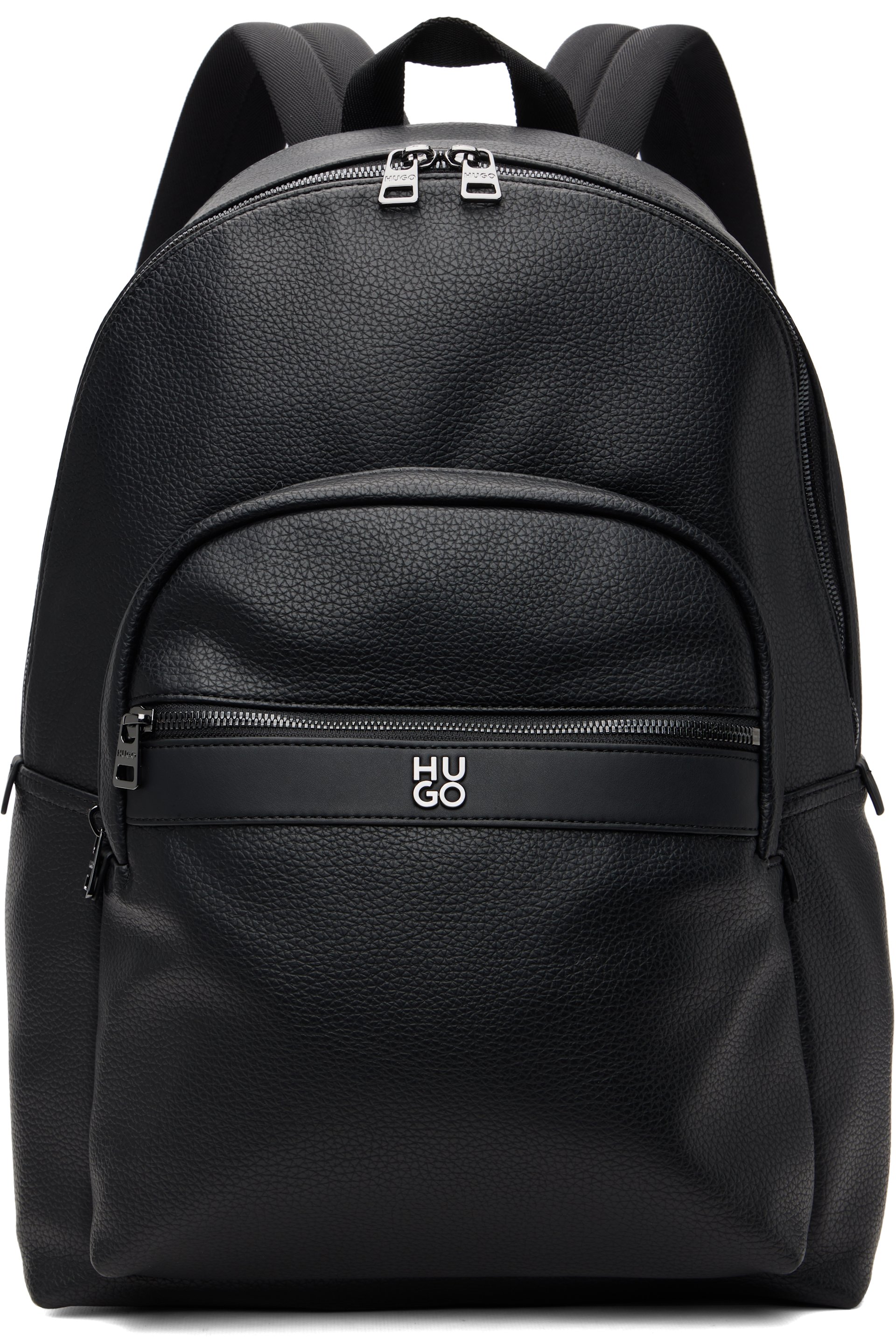 Hugo - Black Grained Faux-Leather Backpack