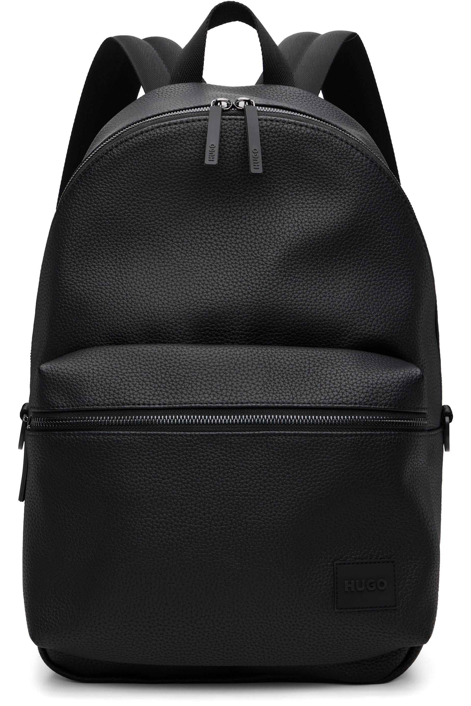 Hugo - Black Zipped Faux-Leather Backpack
