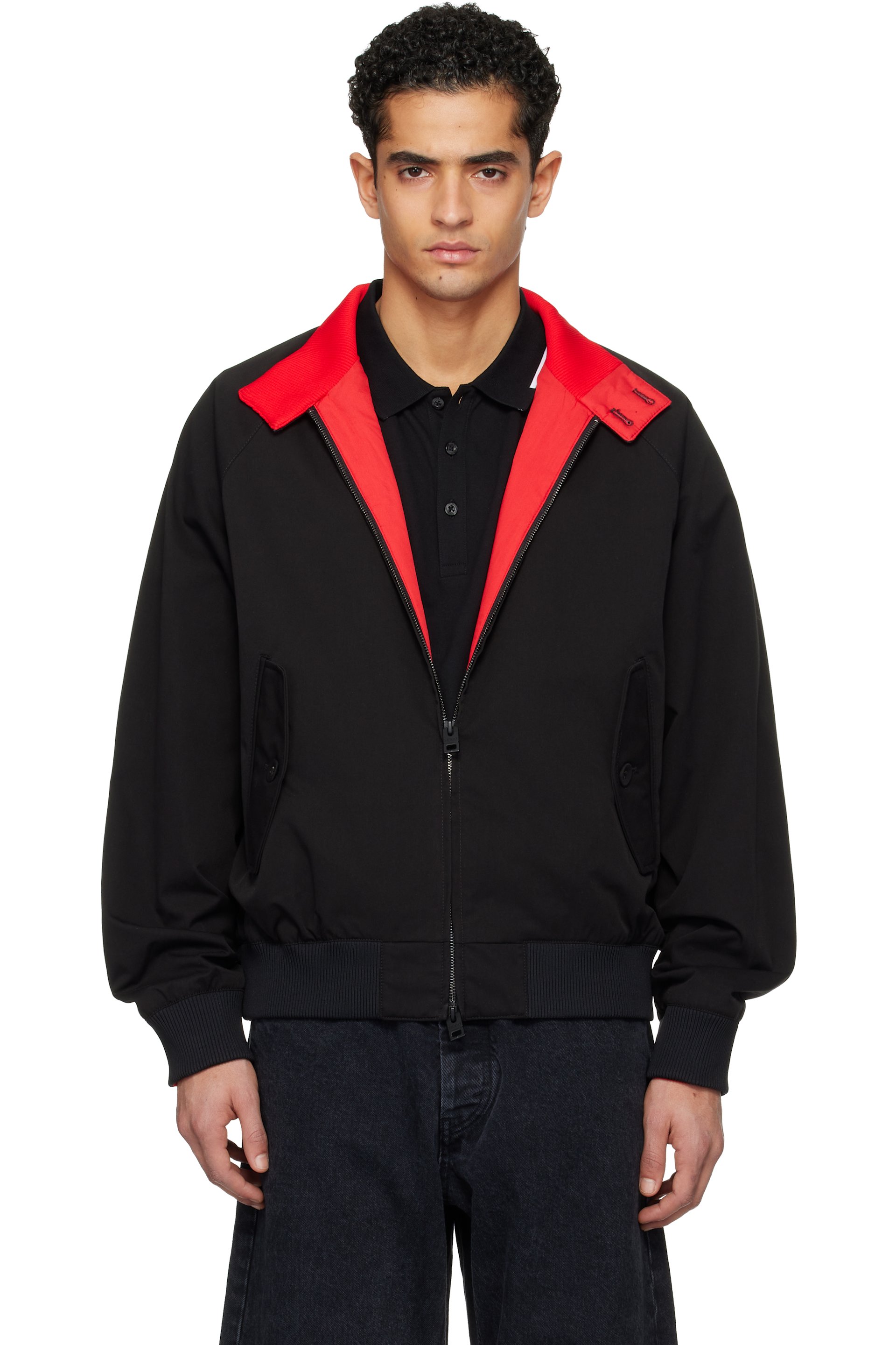 Hugo - Black Twill Buttoned Stand Collar Bomber Jacket
