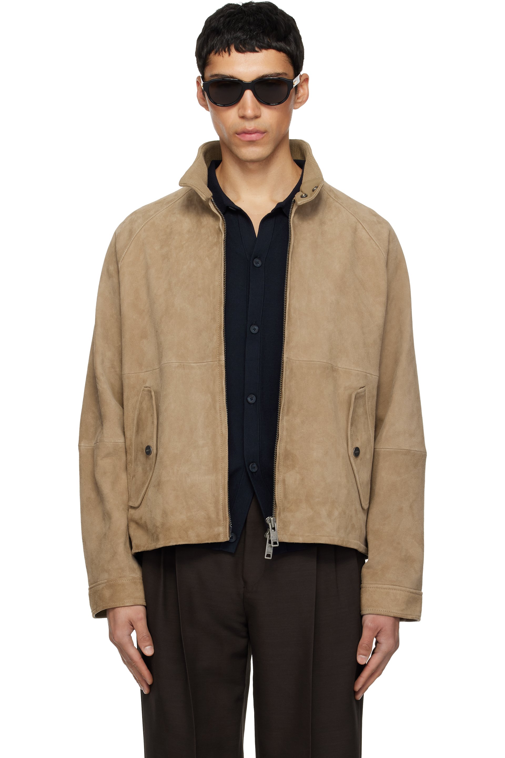 Hugo - Blouson brun clair en suède de chèvre