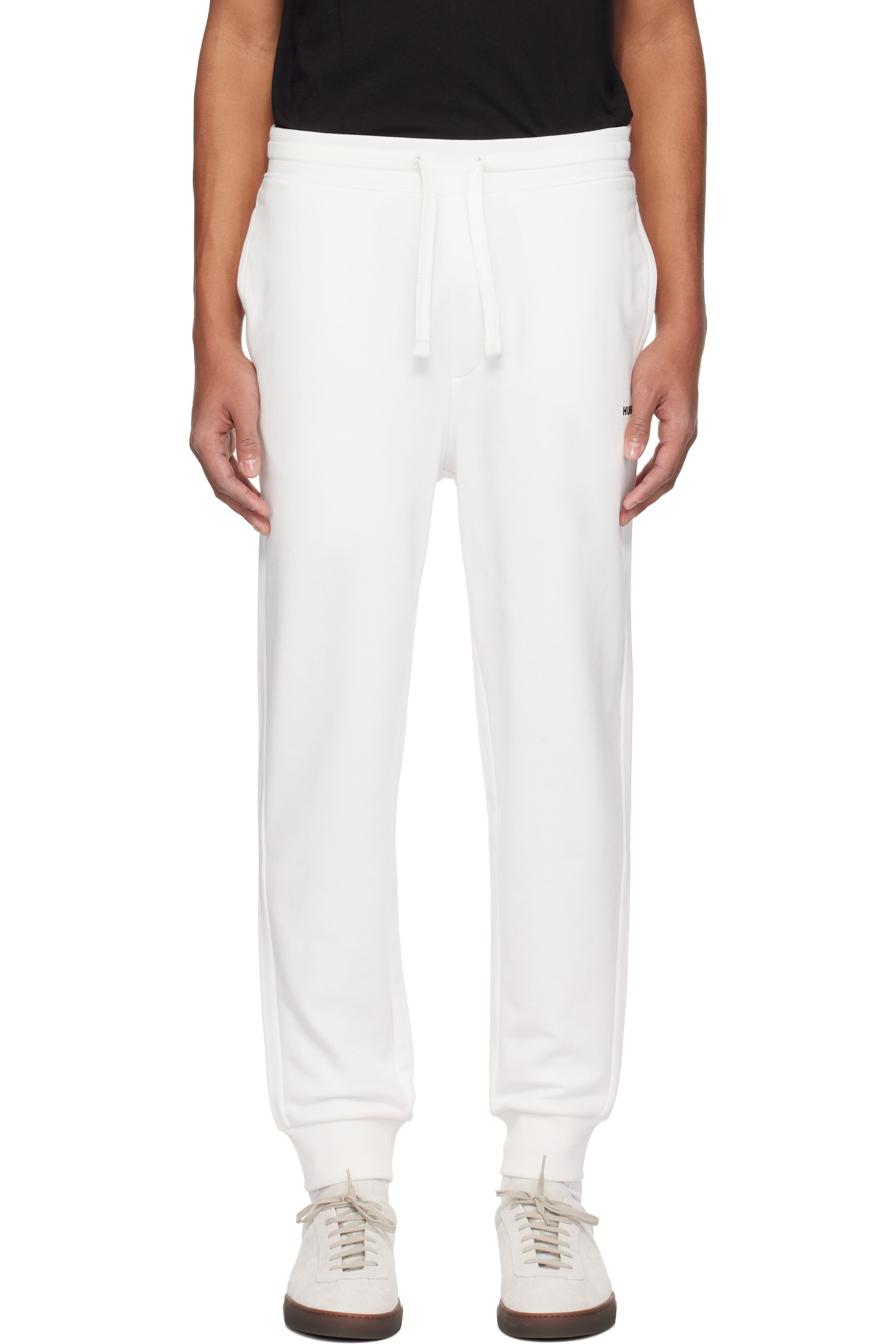 Hugo - White Cuffed Logo Print Sweatpants