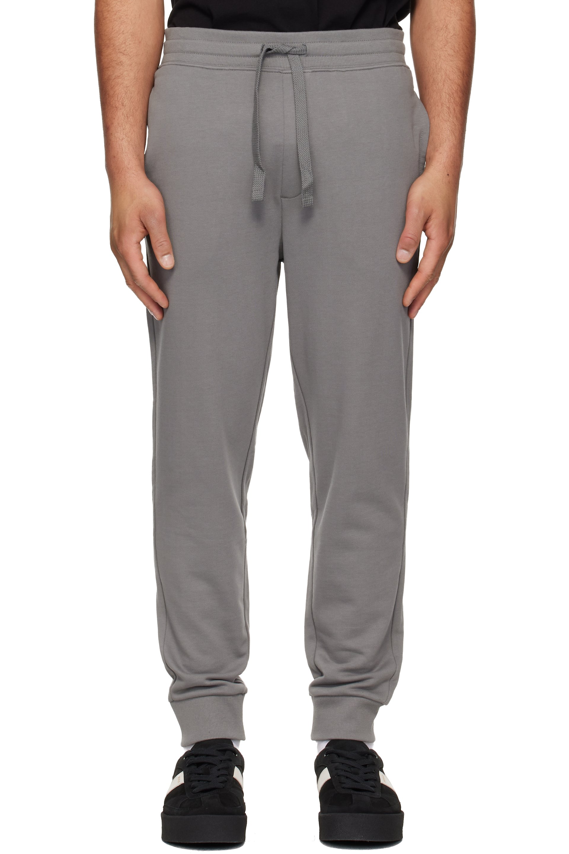 Hugo - Gray Cuffed Cotton Terry Logo-Print Sweatpants