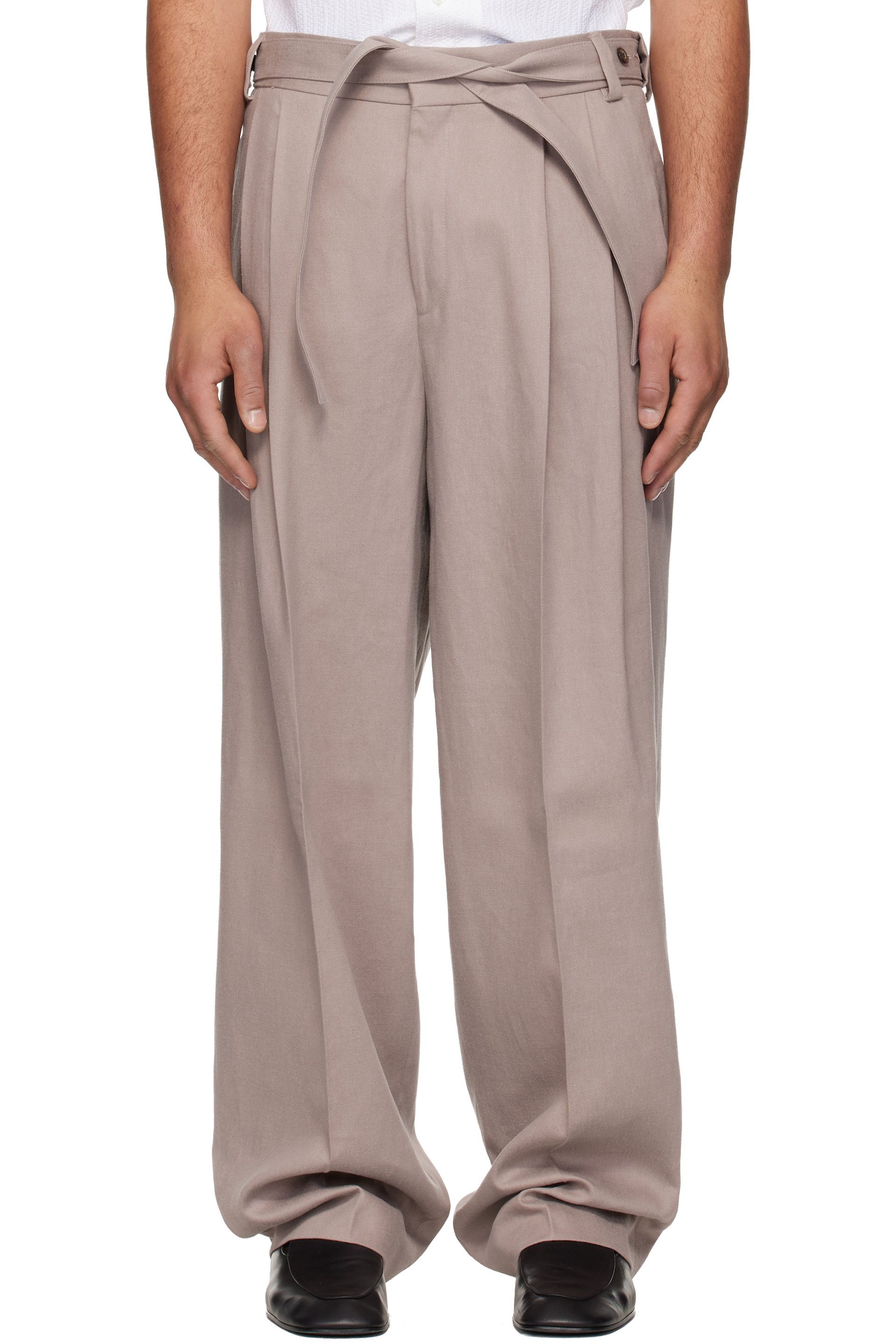 Hugo - トープ Fashion-Fit Front Pleat Belt Detail トラウザーズ