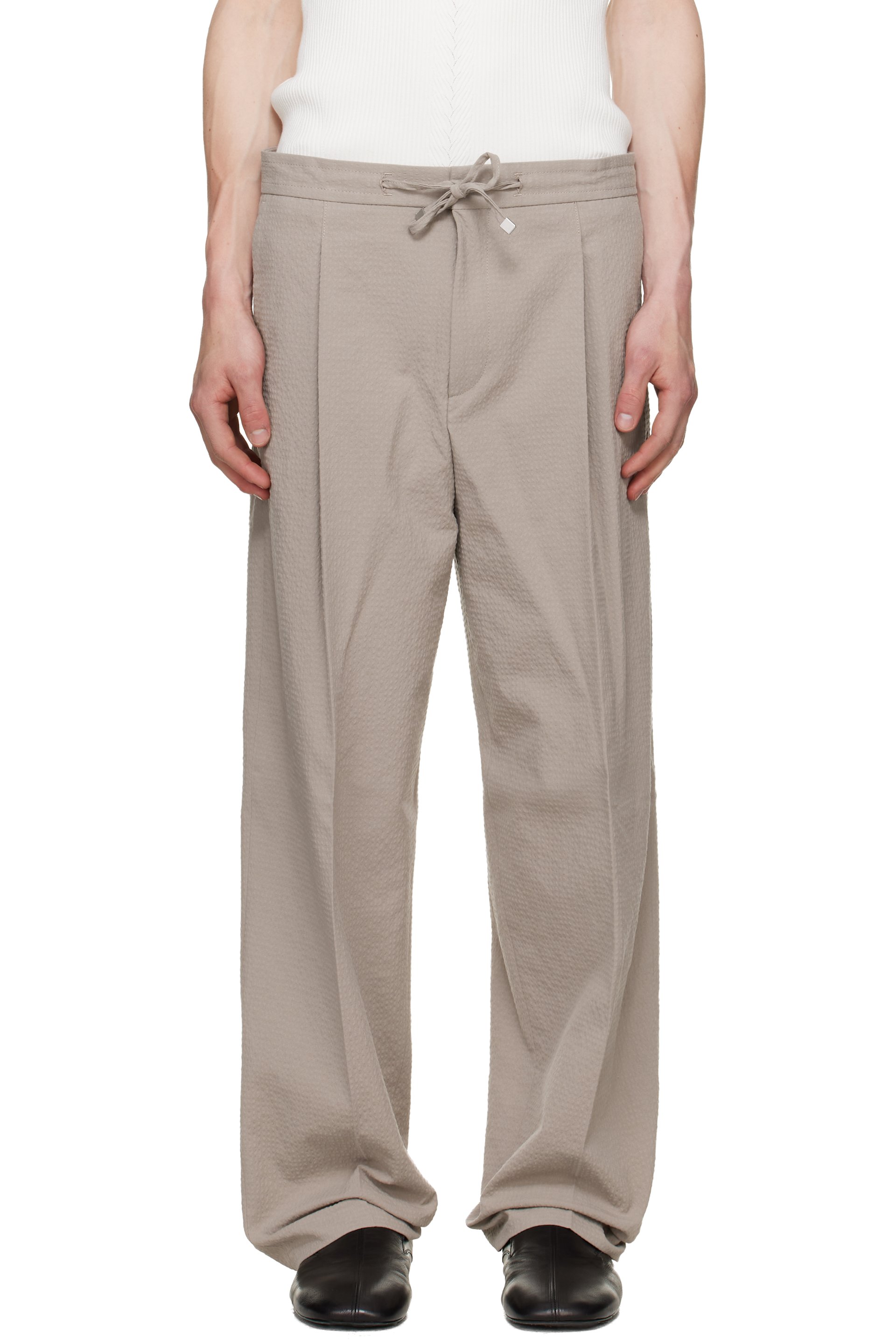 Hugo - Beige Modern Fit Seersucker Trousers