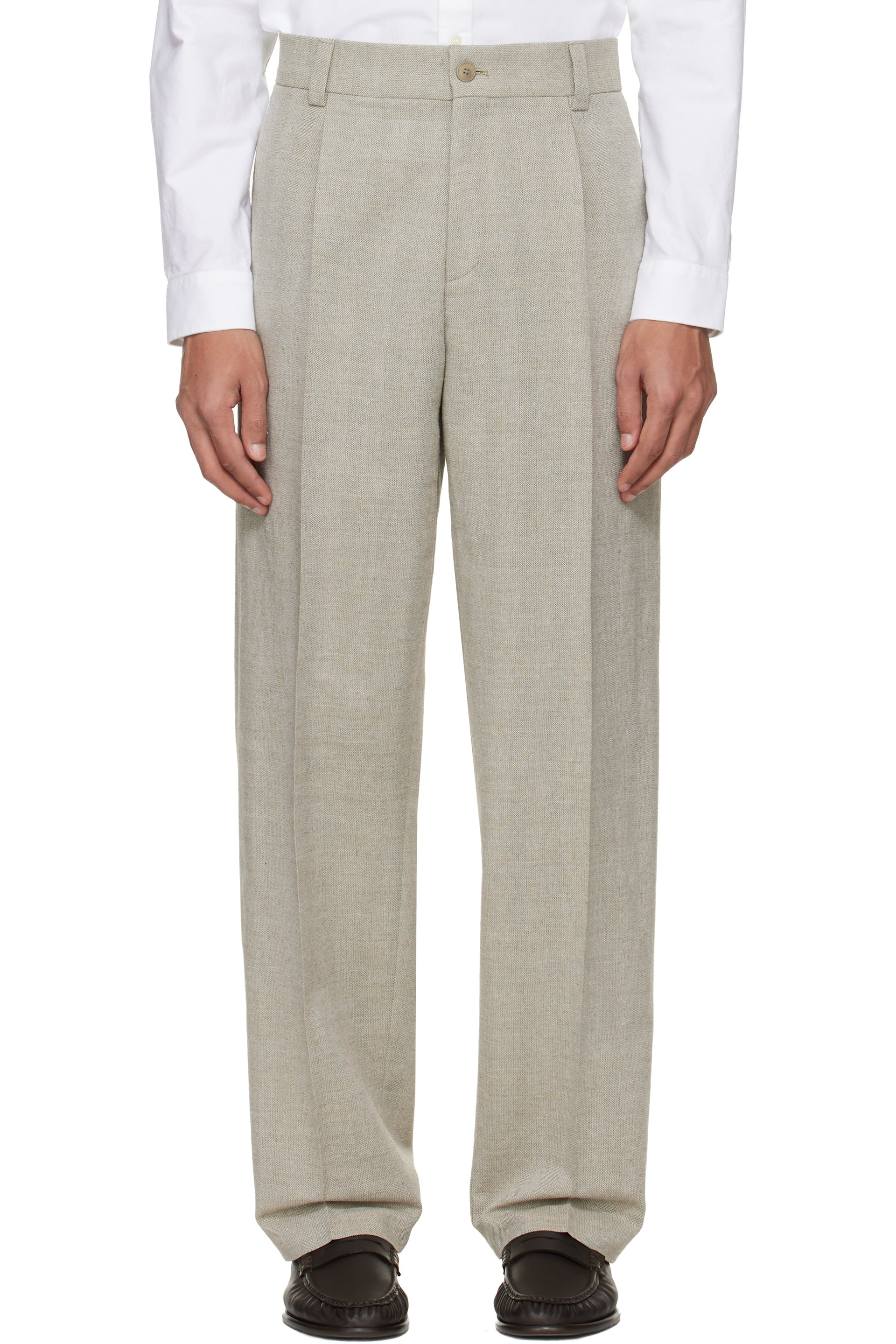 Hugo - Beige Modern-Fit Herringbone Weave Trousers