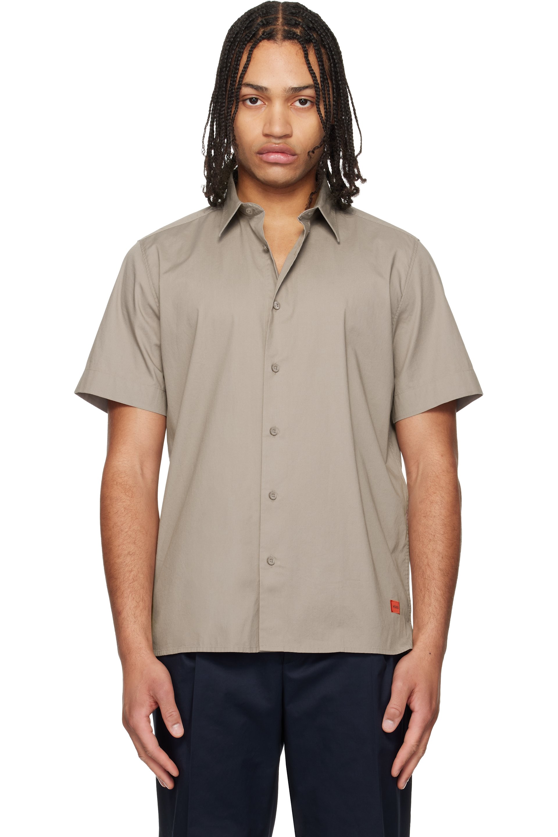 Hugo - Taupe Relaxed-Fit Stretch Cotton Shirt