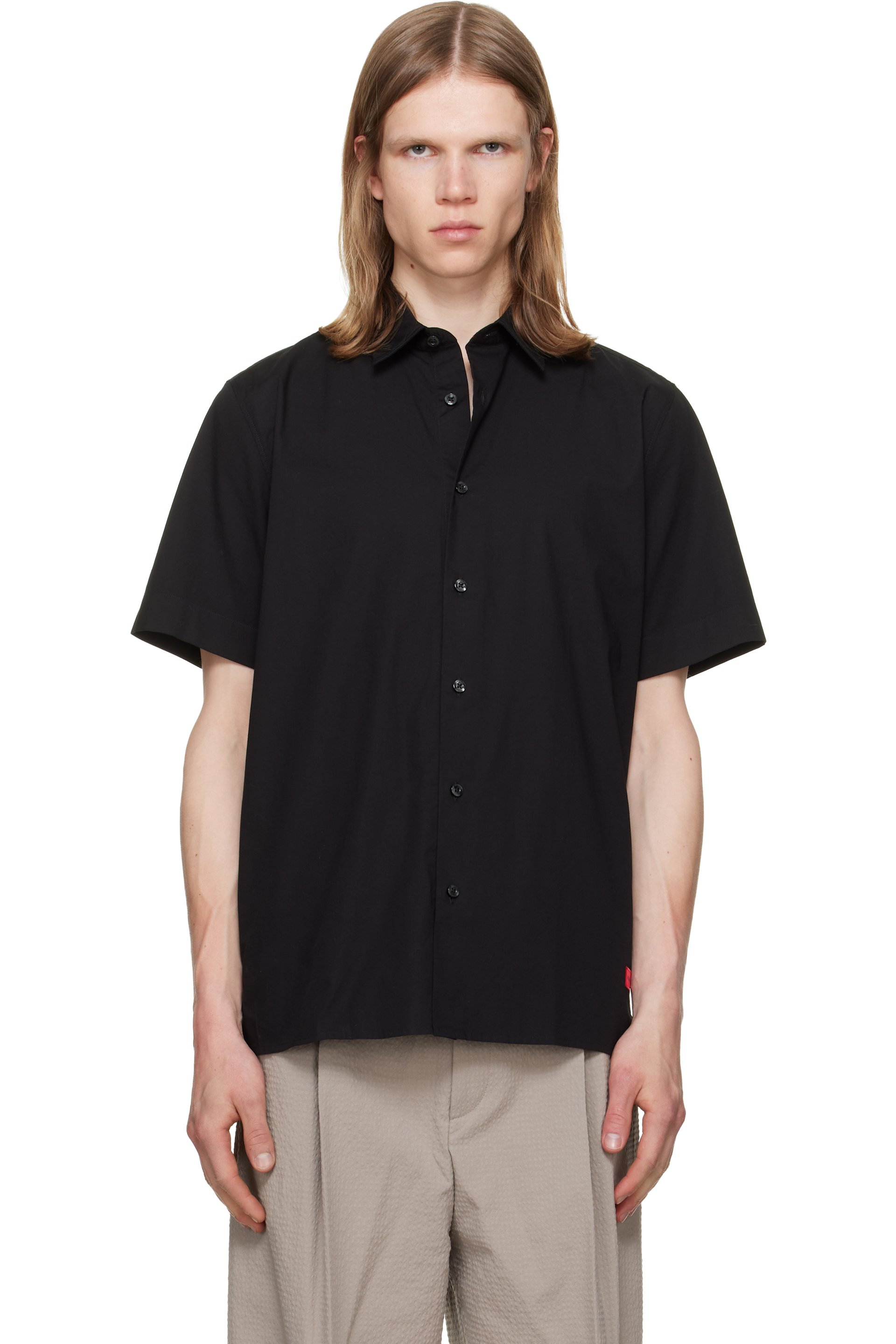 Hugo - Black Stretch Cotton Logo Patch Shirt