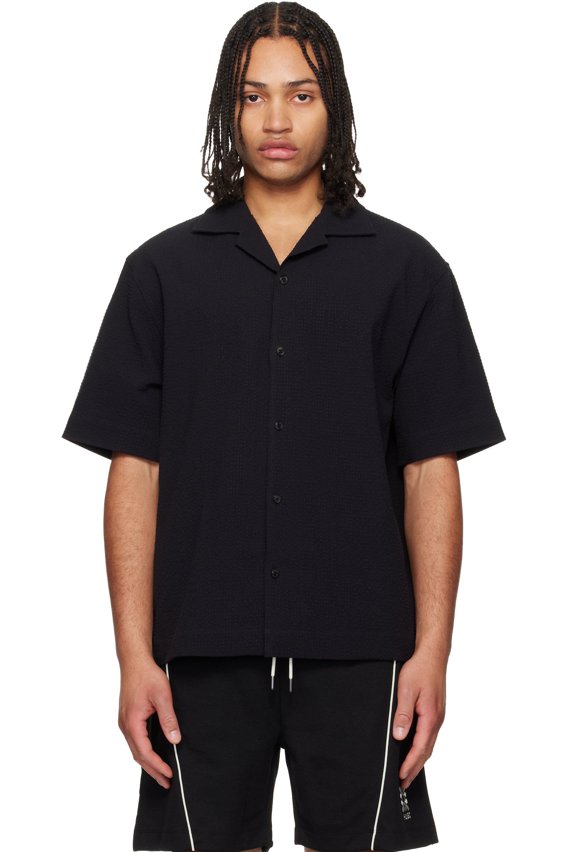 Black Oversized-Fit Stretch Cotton Seersucker Shirt by Hugo on Sale