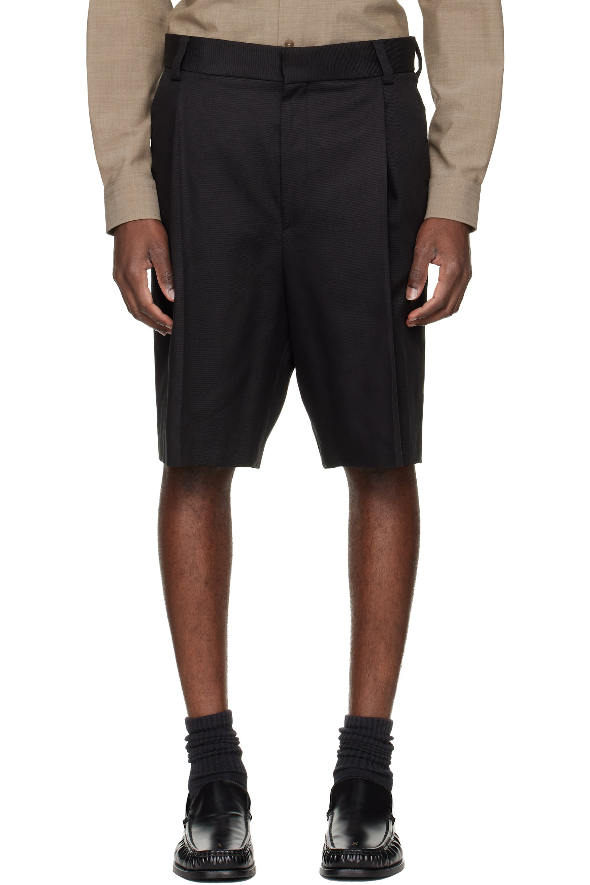 Black Cotton Blend Twill Dress Shorts by Hugo on Sale