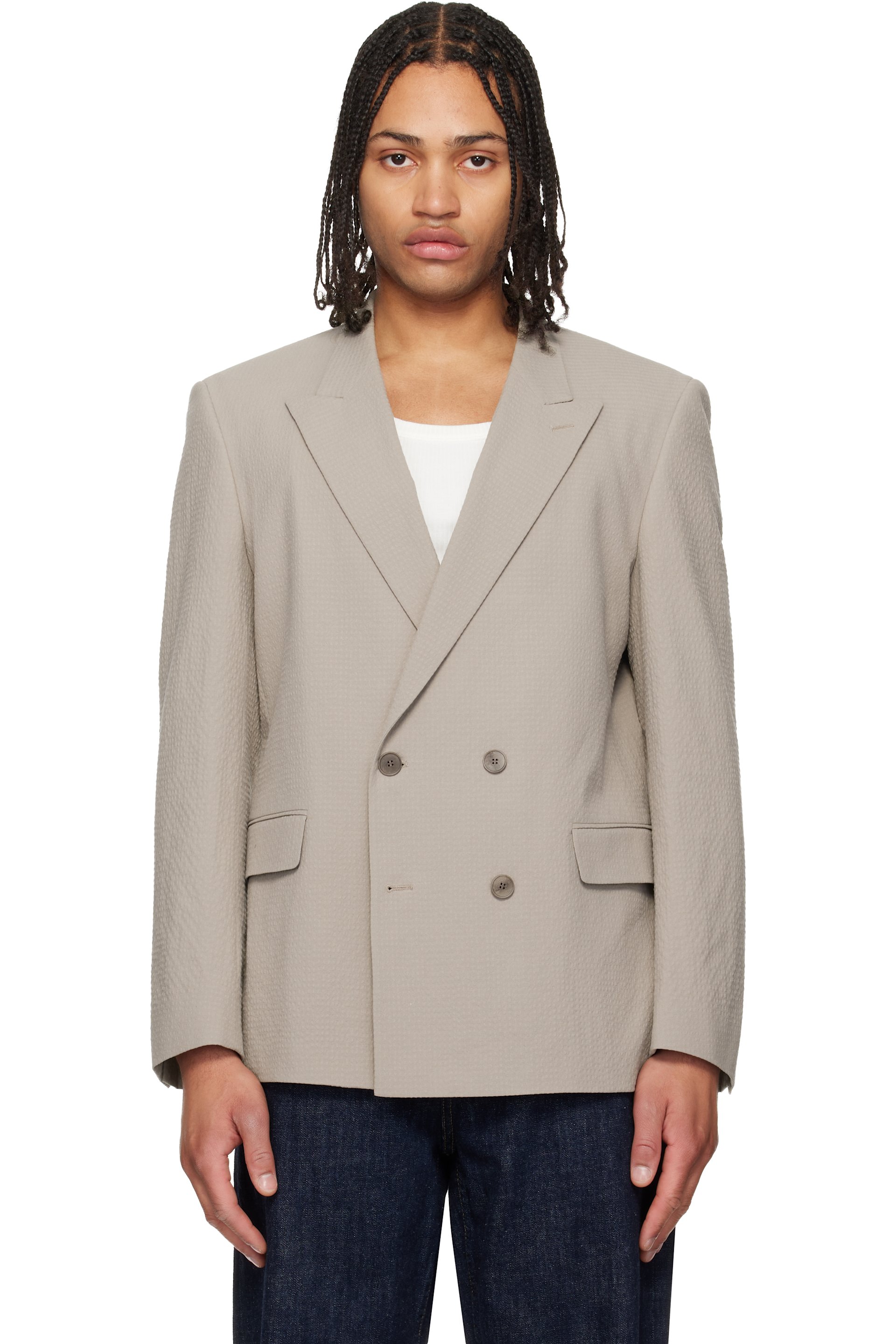 Hugo - Taupe Double-Breasted Blazer