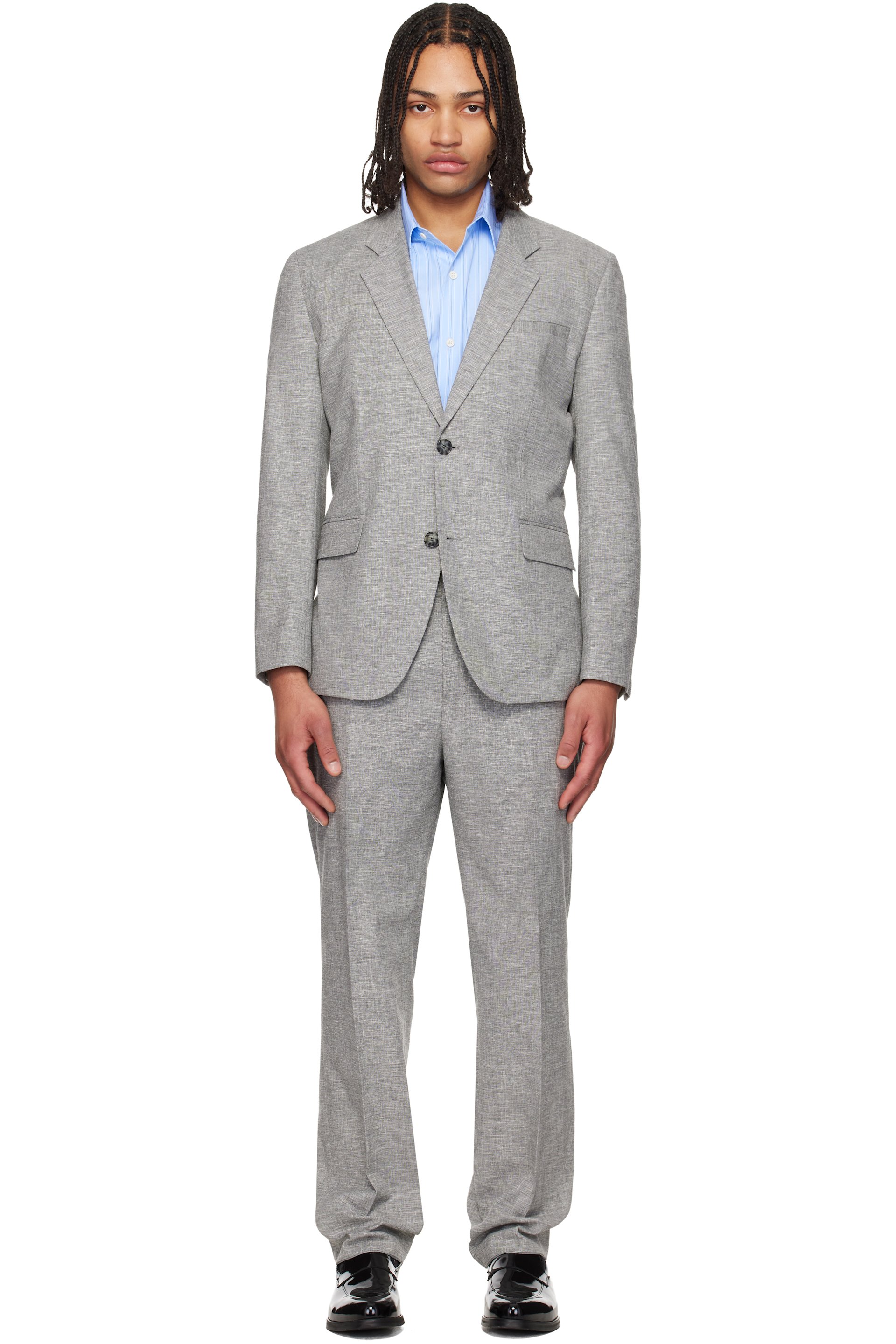 Hugo - Gray Two-Piece Modern-Fit Sharkskin Suit