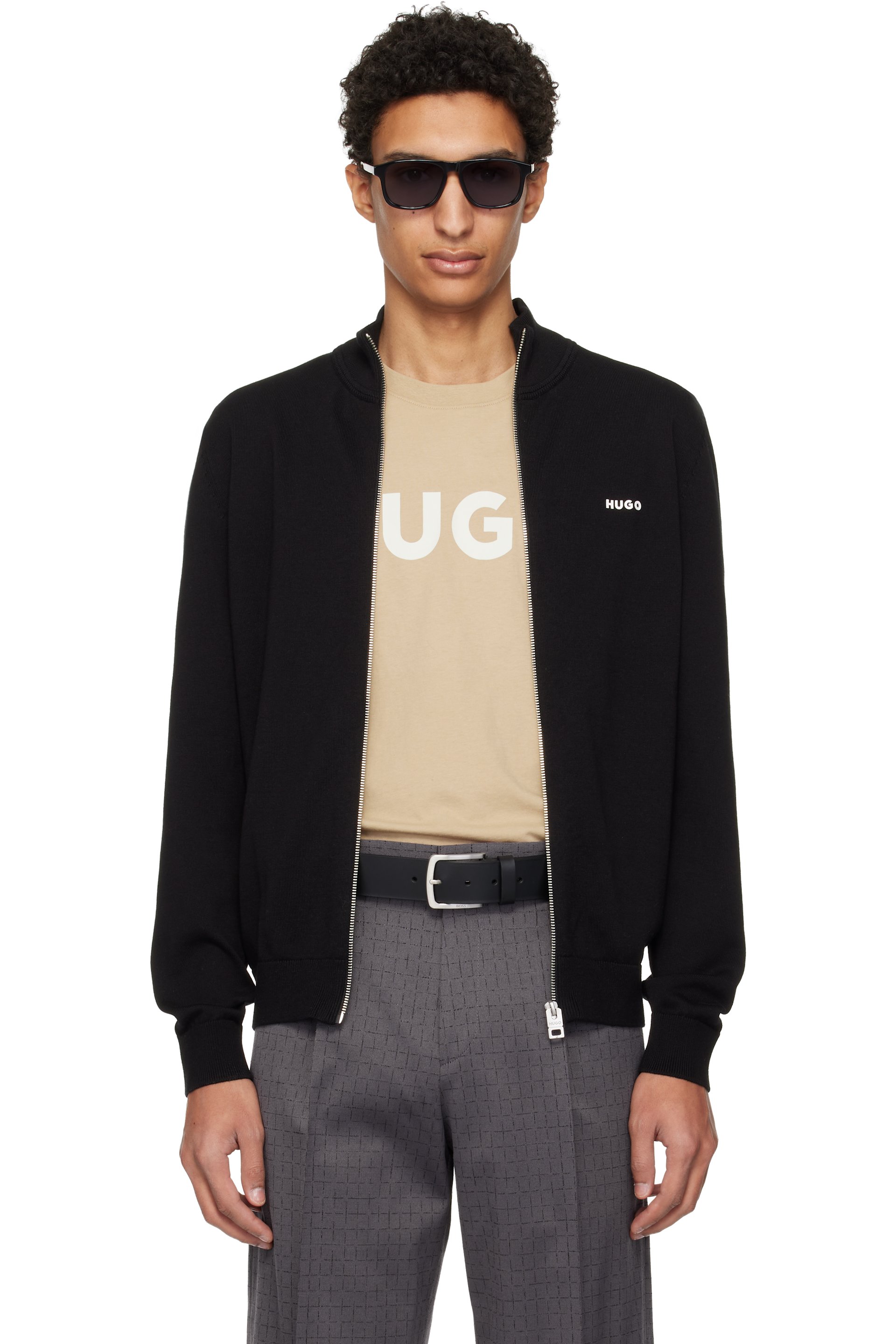 Hugo - Blouson de survêtement noir en tricot à logo