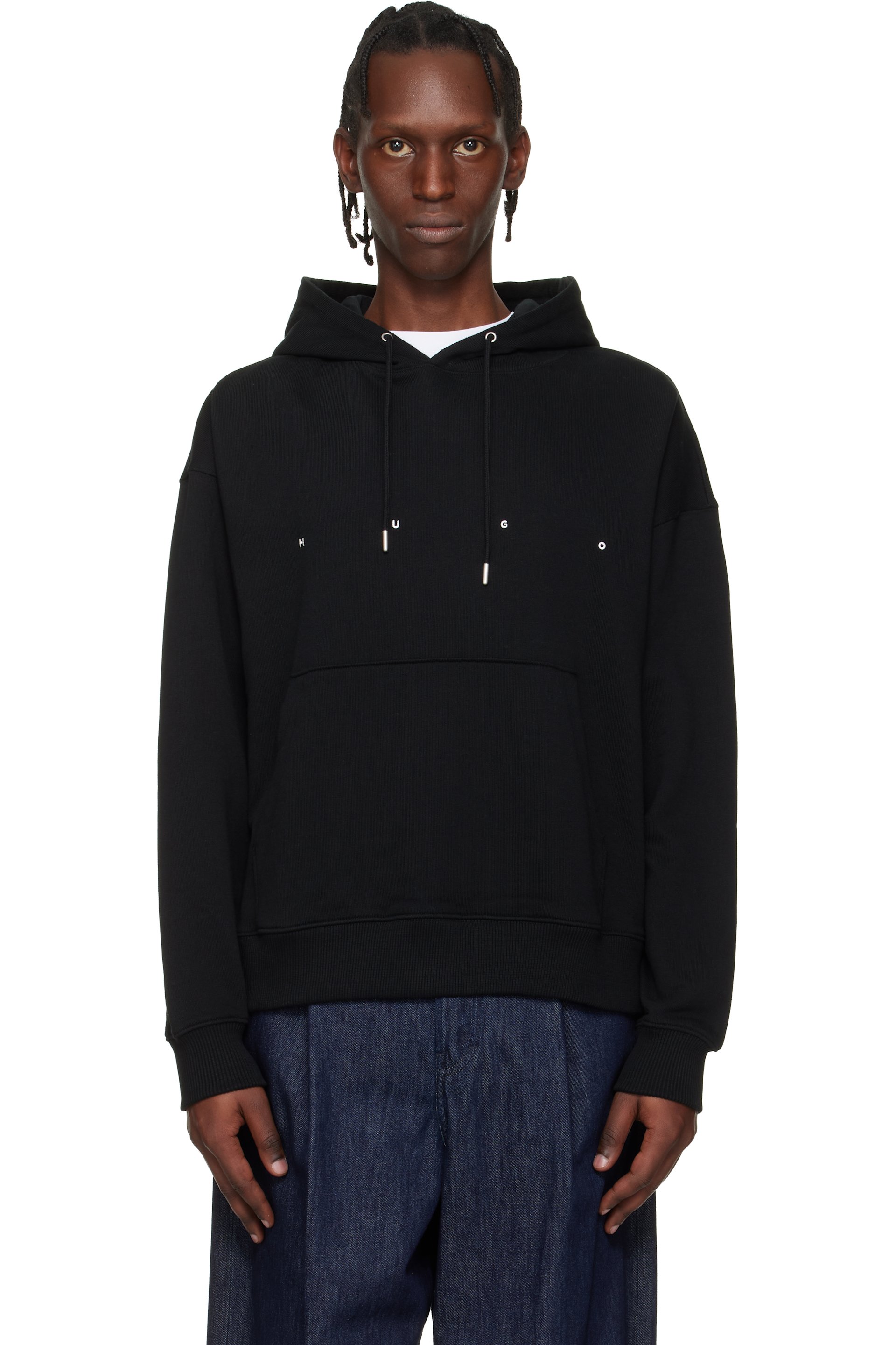 Hugo - Pull à capuche surdimensionné noir à image imprimée