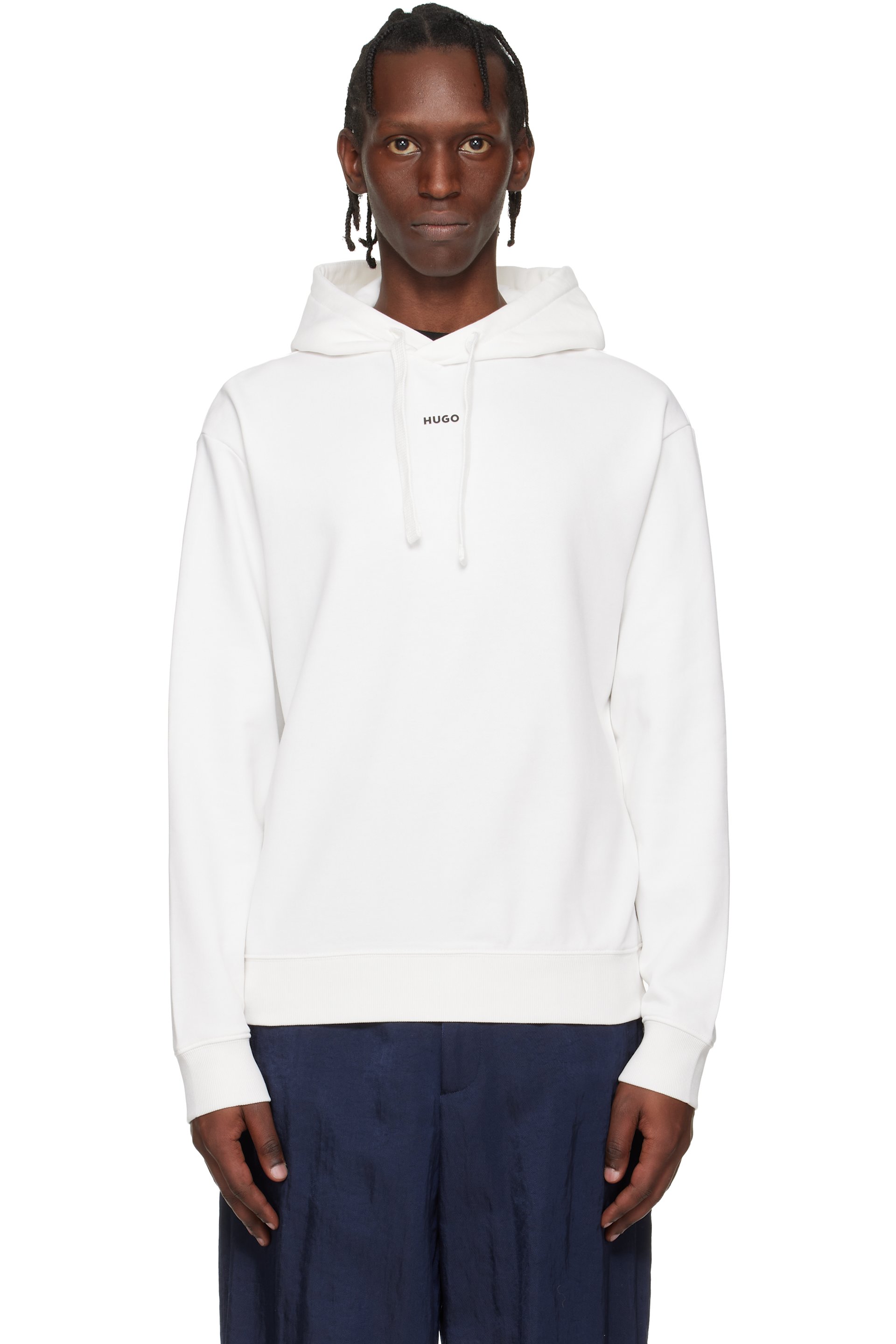 Hugo - Pull à capuche décontracté blanc à logo