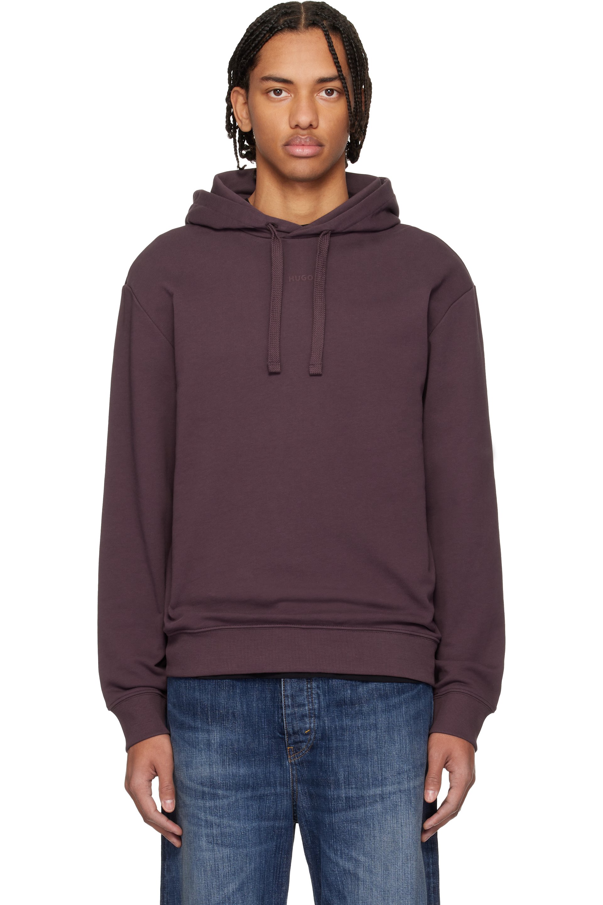 Hugo - Pull à capuche bourgogne en jersey bouclette de coton