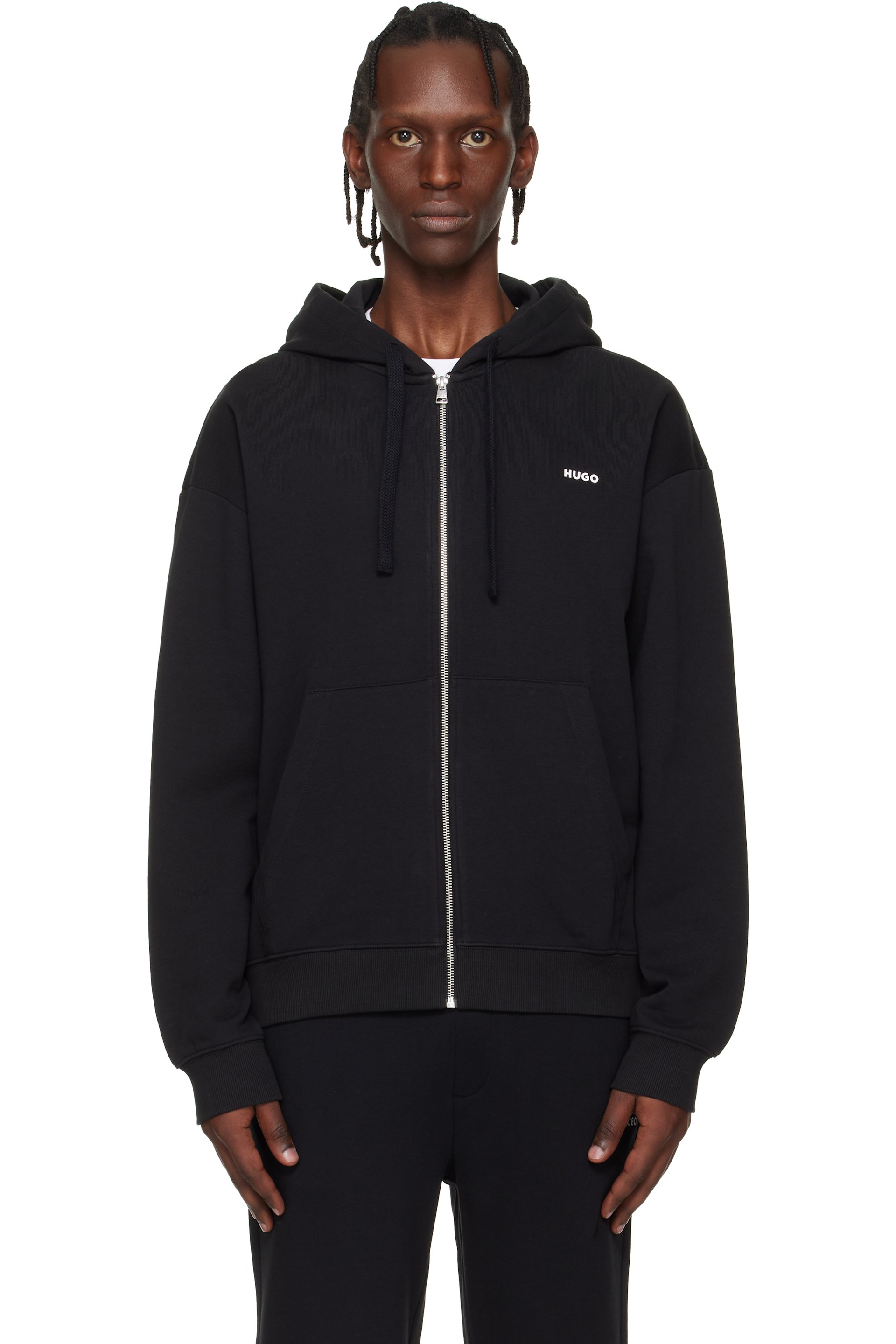 Hugo - Pull à capuche décontracté noir à logo