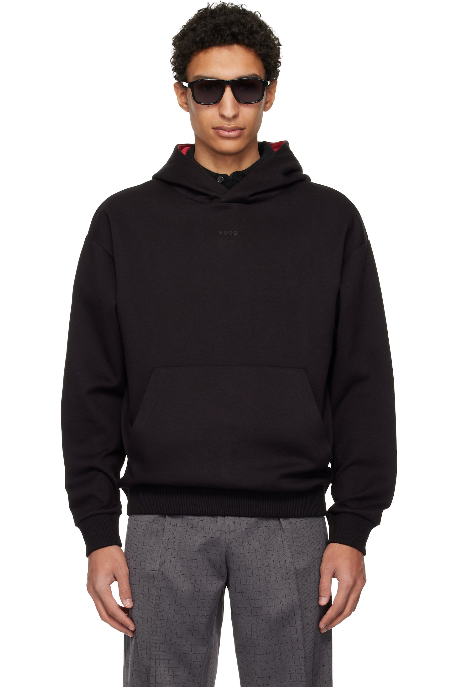 Hugo - Pull à capuche noir à logo brodé