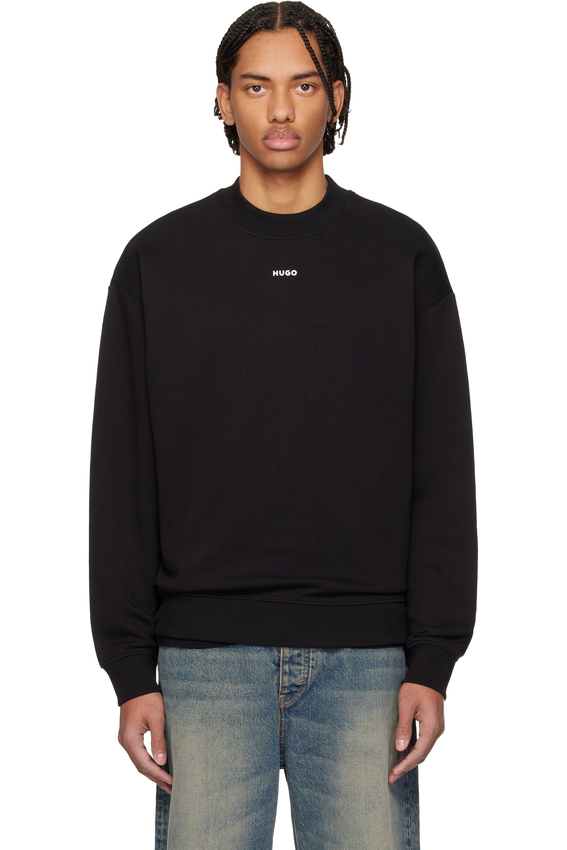 Hugo - Pull molletonné décontracté noir à logo