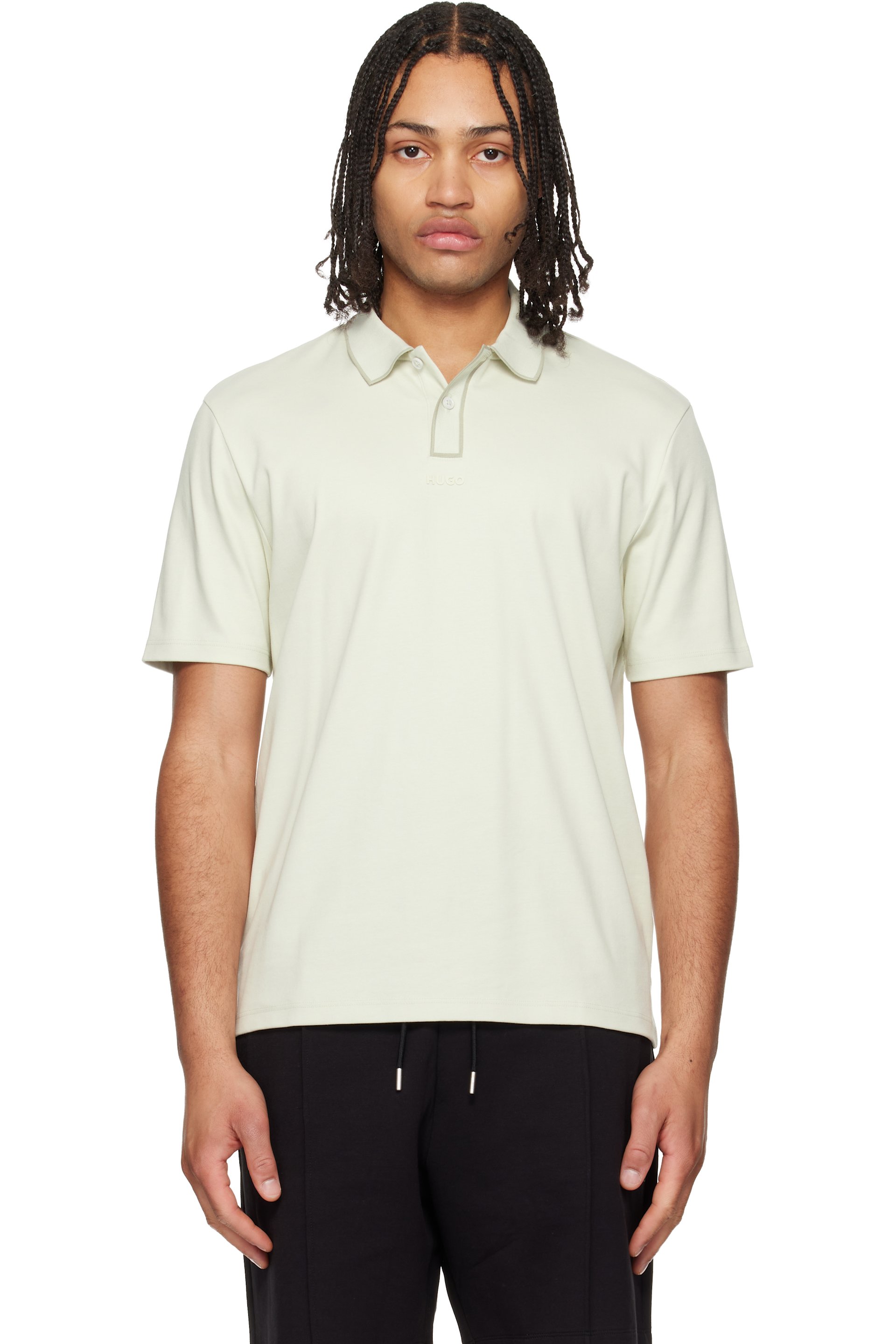 Hugo - Polo vert en jersey de coton à garnitures contrastantes