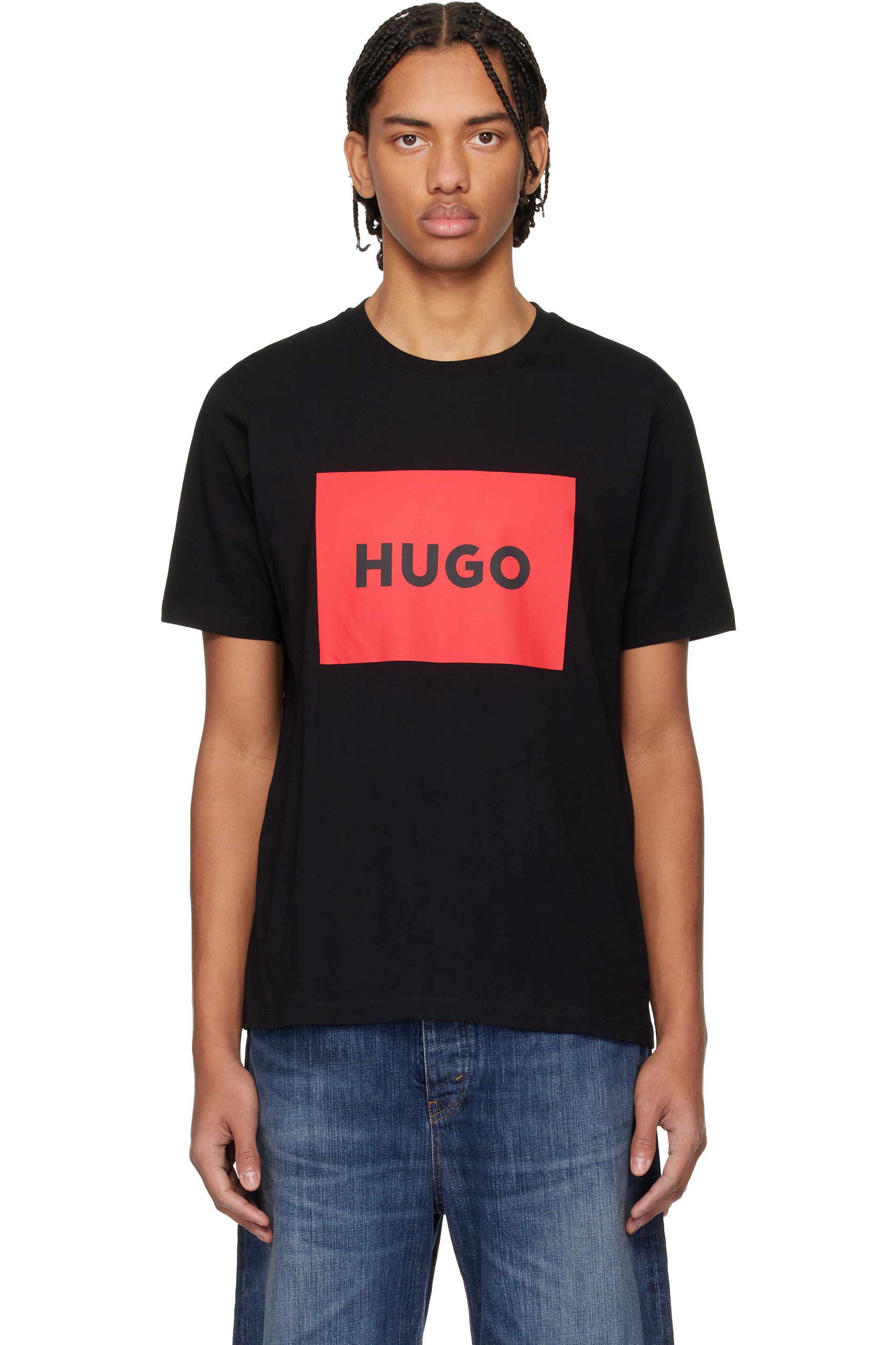Hugo - ブラック ロゴ コットンジャージ Tシャツ