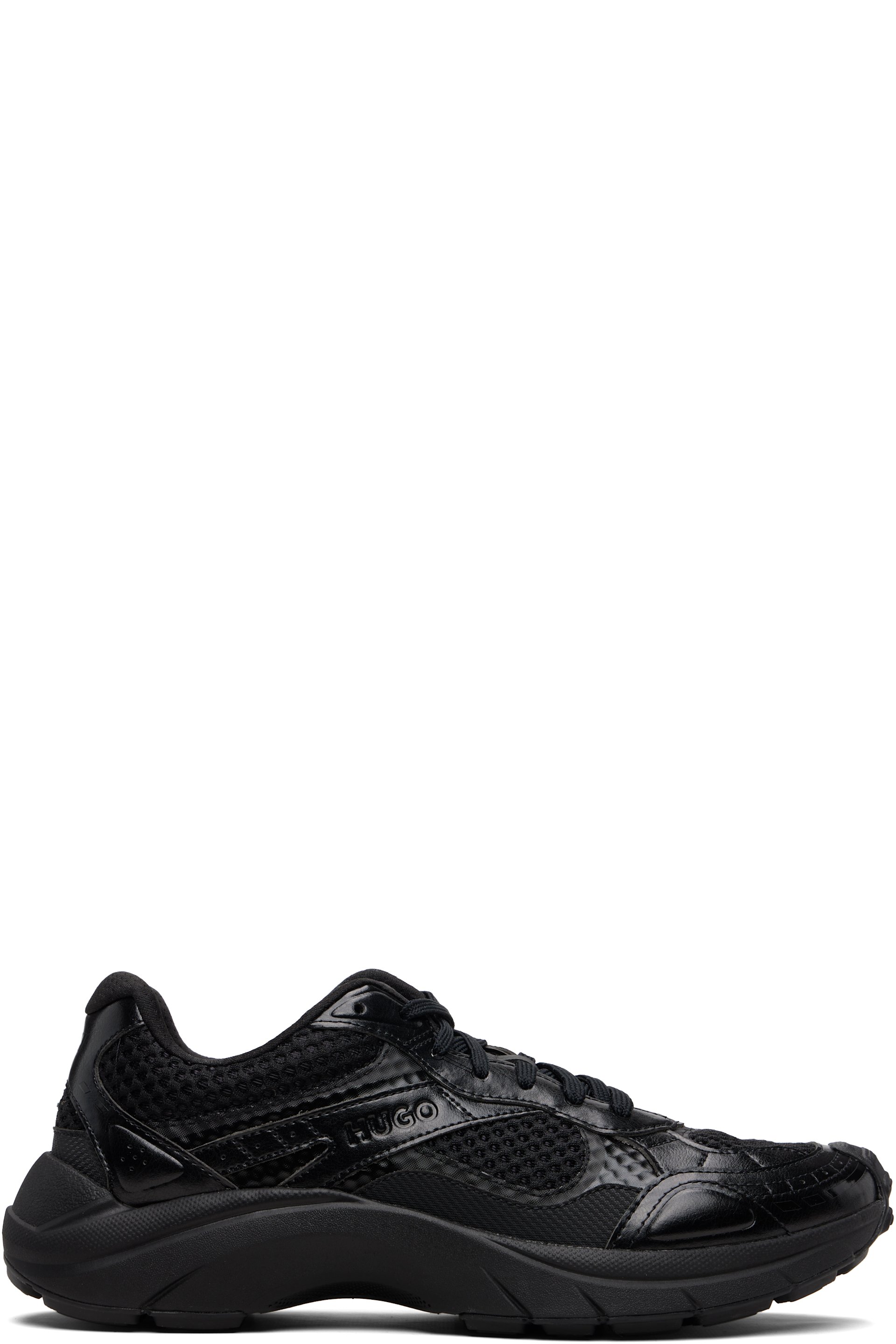 Hugo - Baskets noires en filet et en cuir synthétique