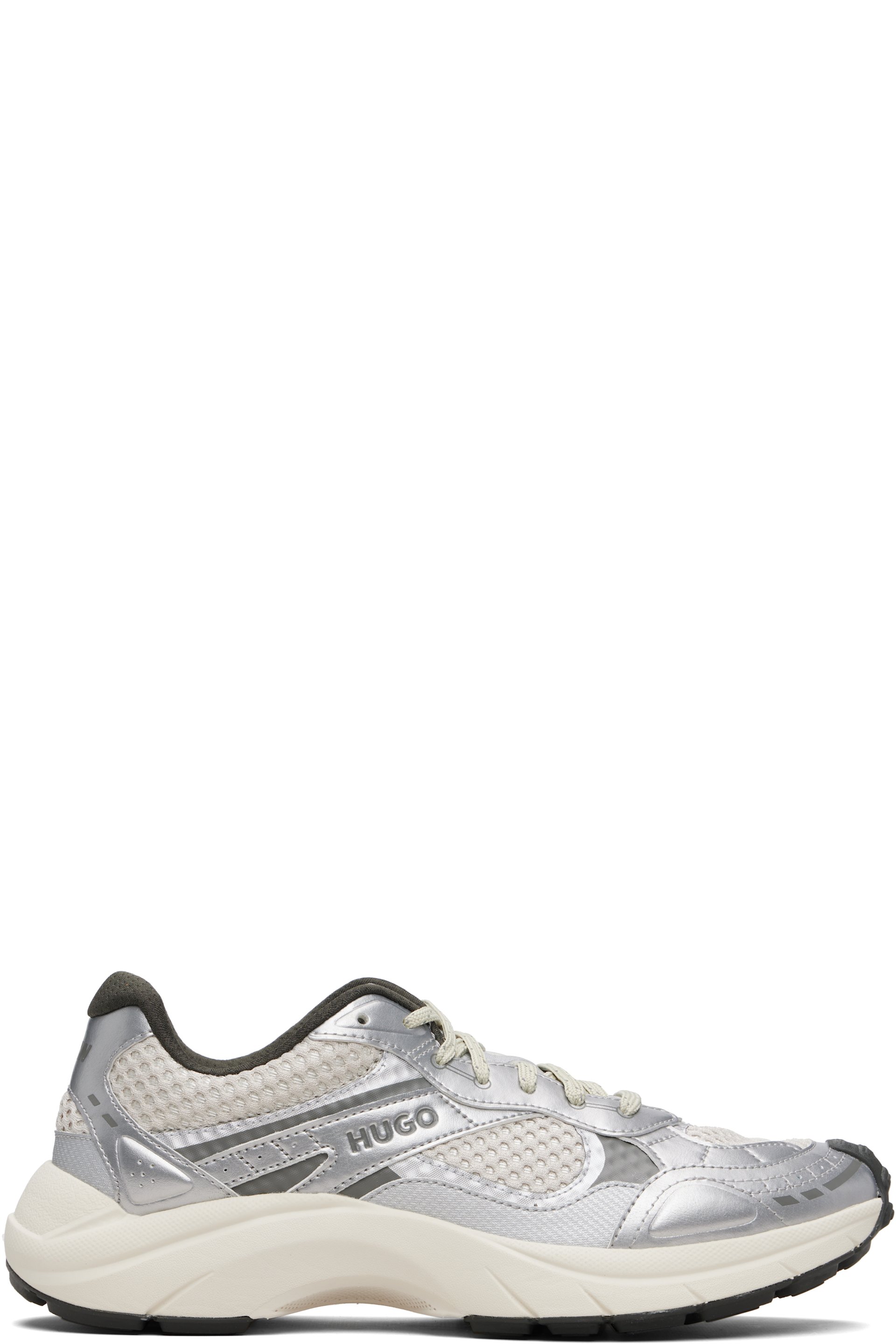 Hugo - Baskets argenté et blanc cassé en filet et cuir synthétique