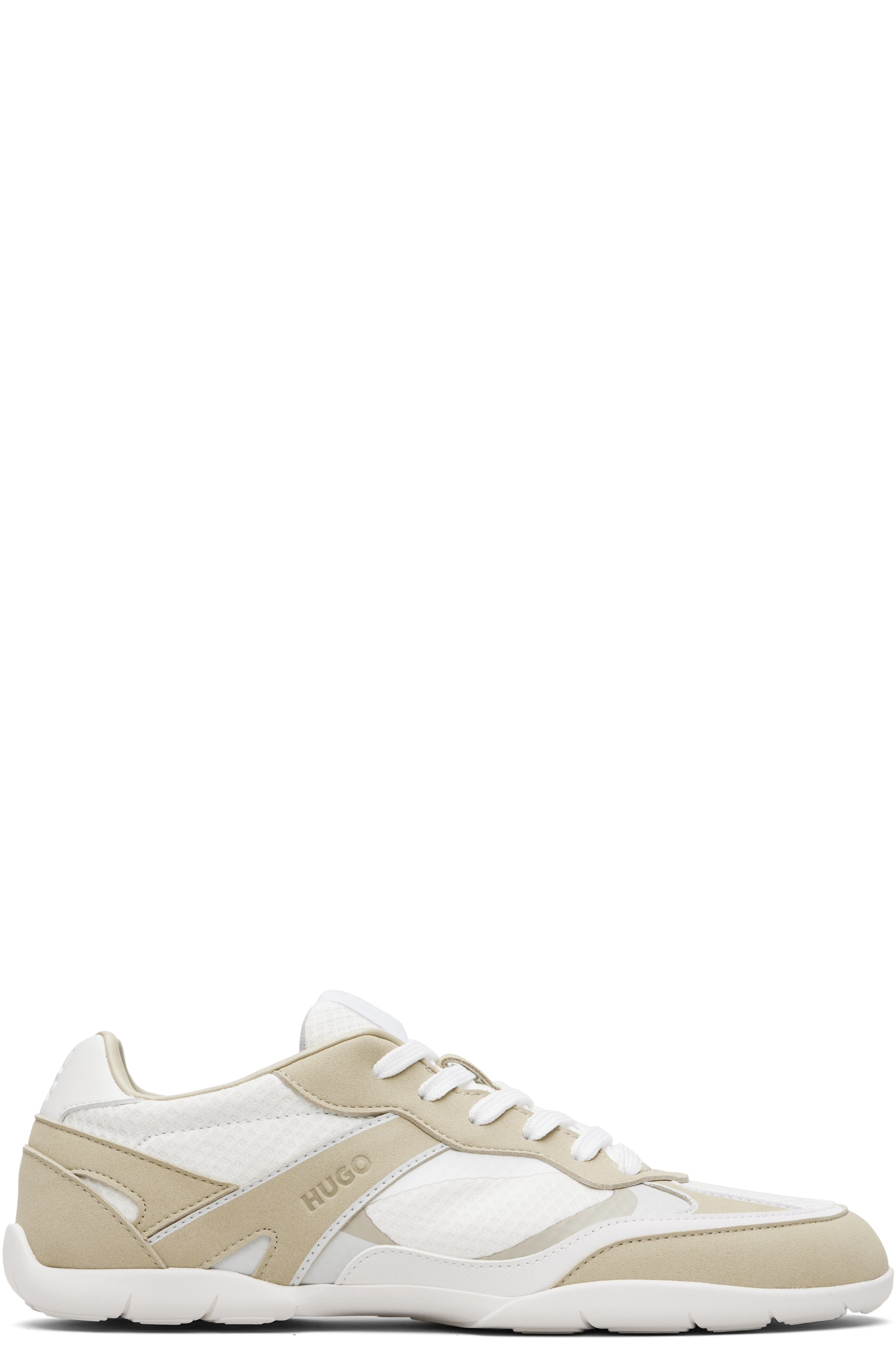 Hugo - Baskets blanc cassé et beige en filet et en cuir synthétique