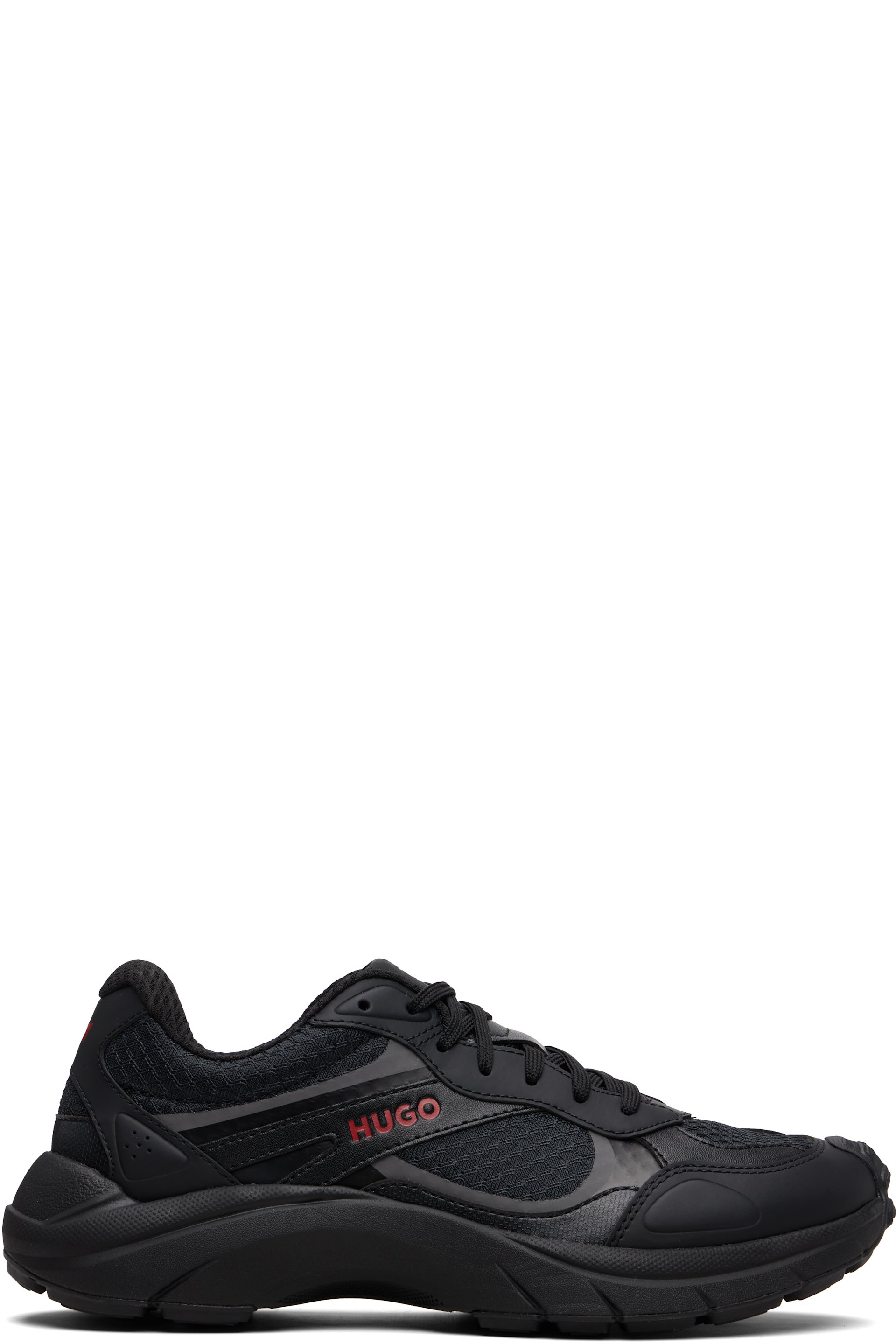 Hugo - Baskets noires en jersey jacquard et en cuir synthétique