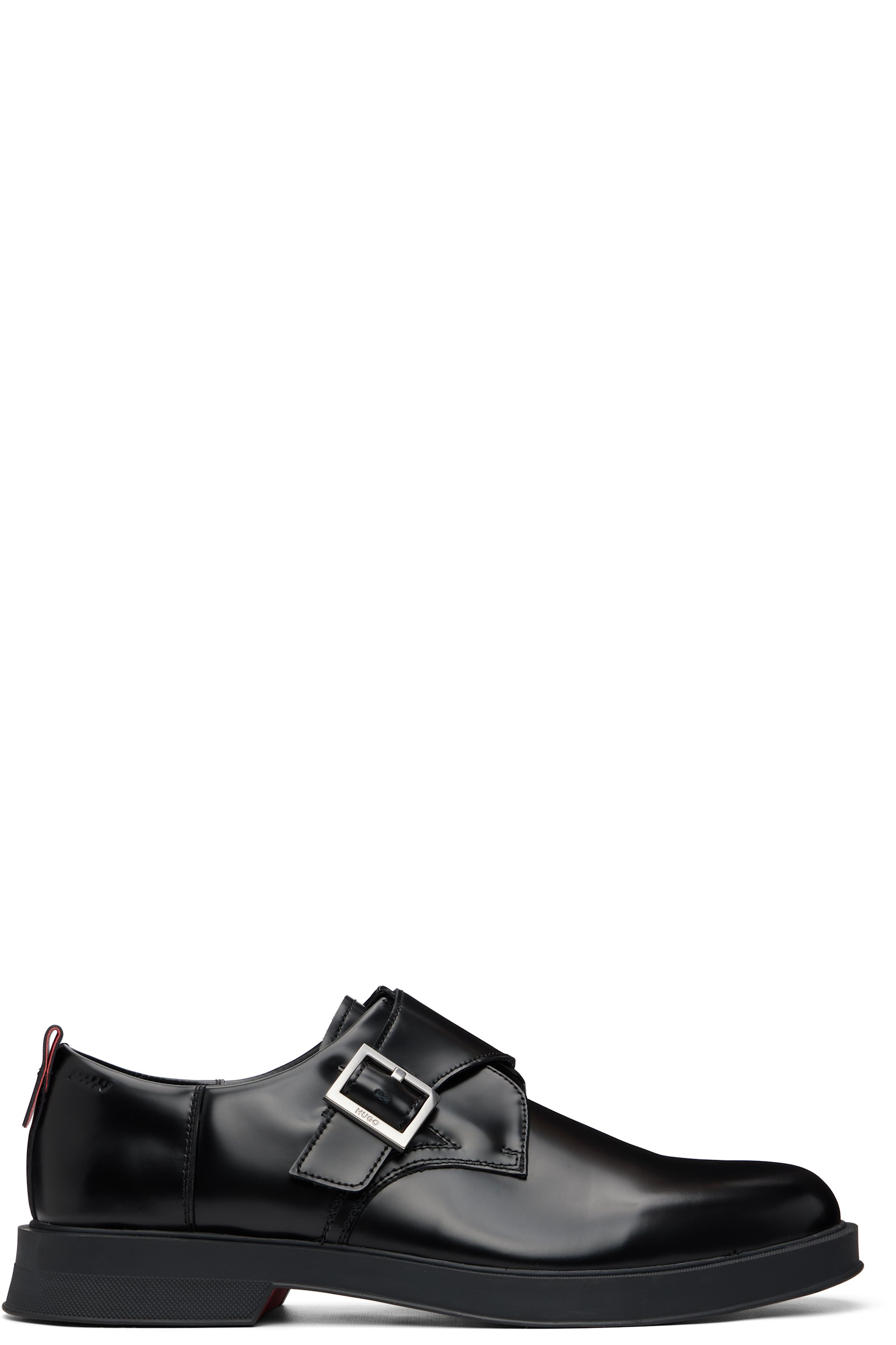 Hugo - Black Leather Logo Buckle Monkstraps