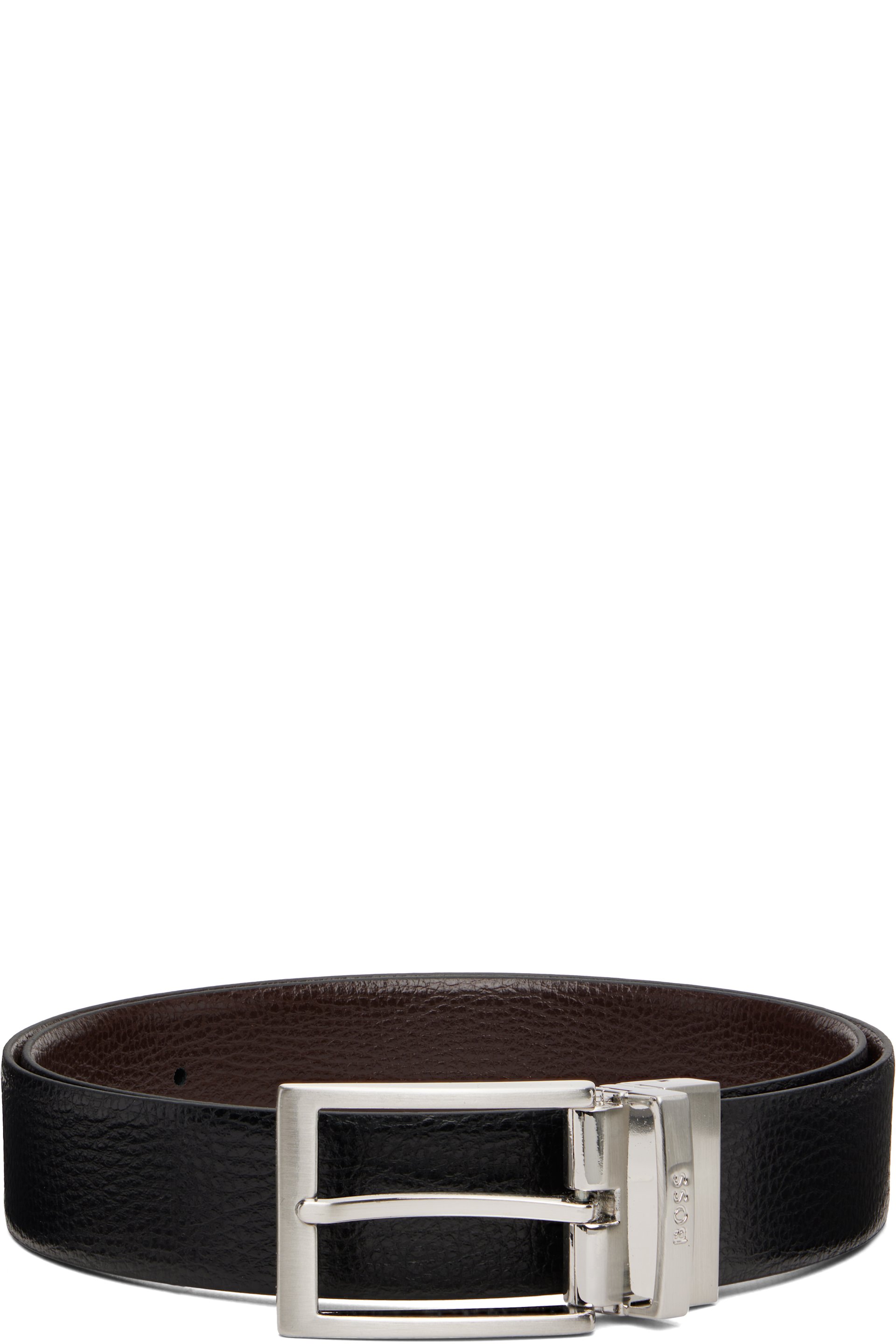 Boss - Ceinture réversible noire en cuir italien à logo et à patte coulissante