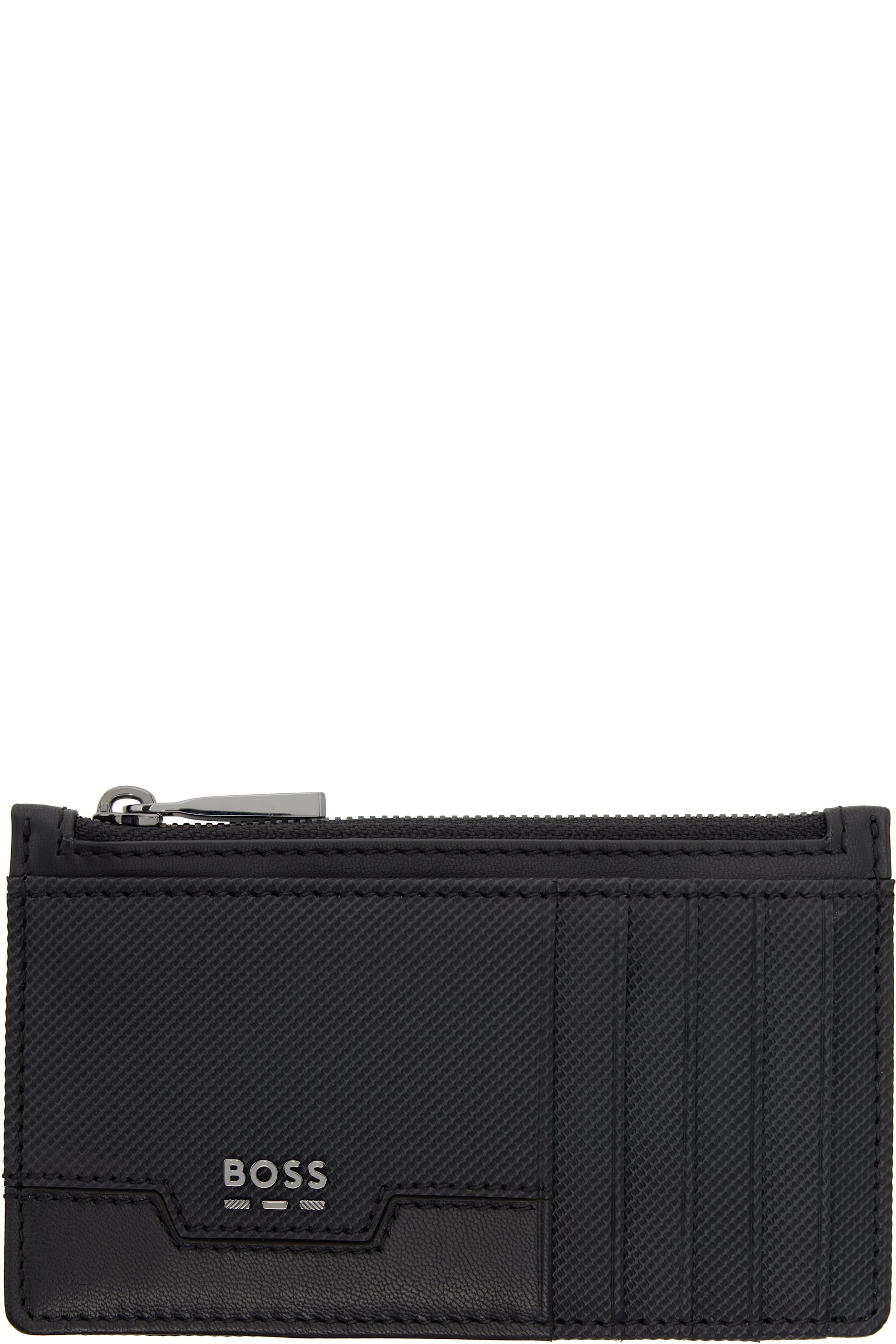 BOSS - Black Textured Faux-Leather Card Holder