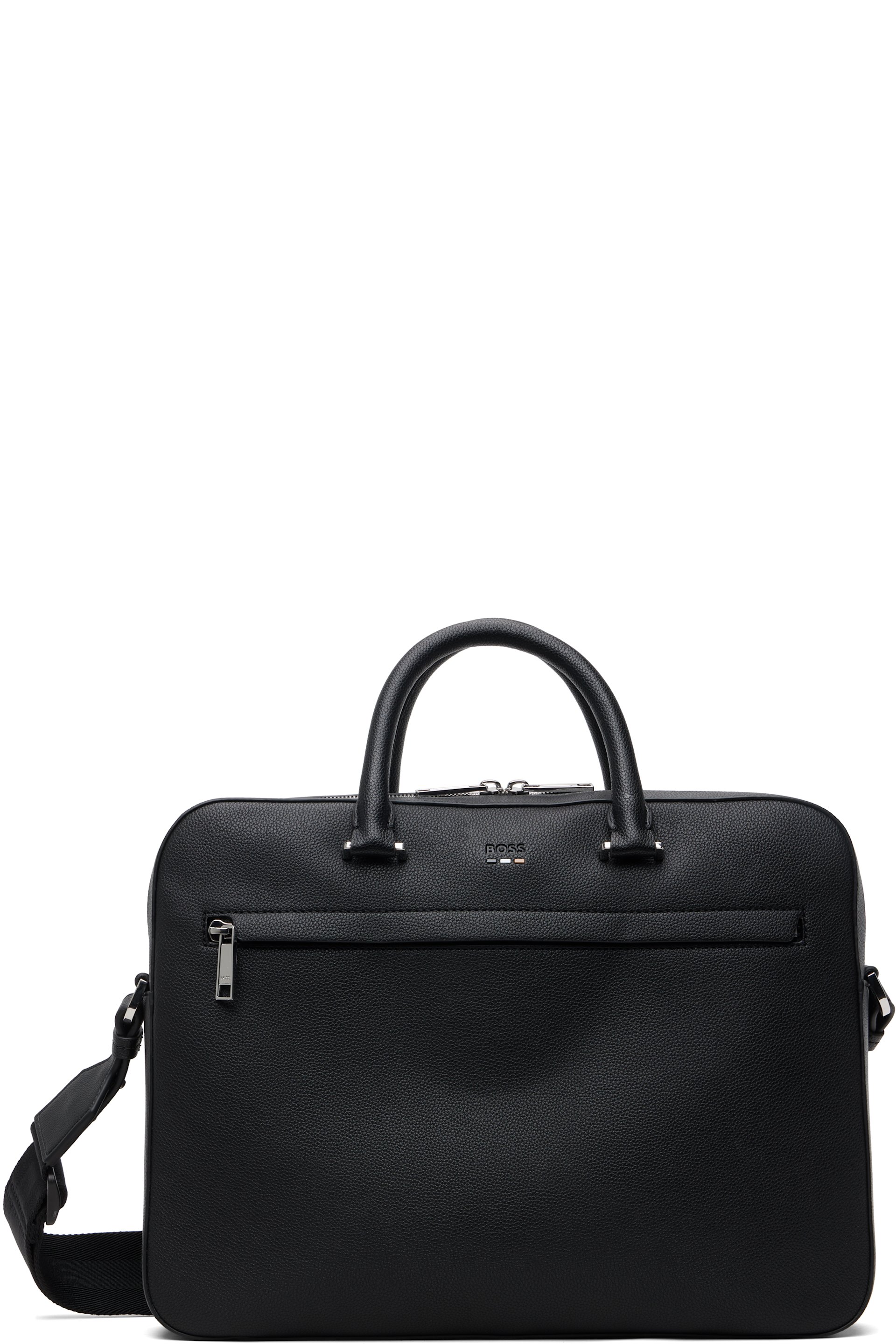BOSS - Black Signature Stripe Logo Leather Document Briefcase
