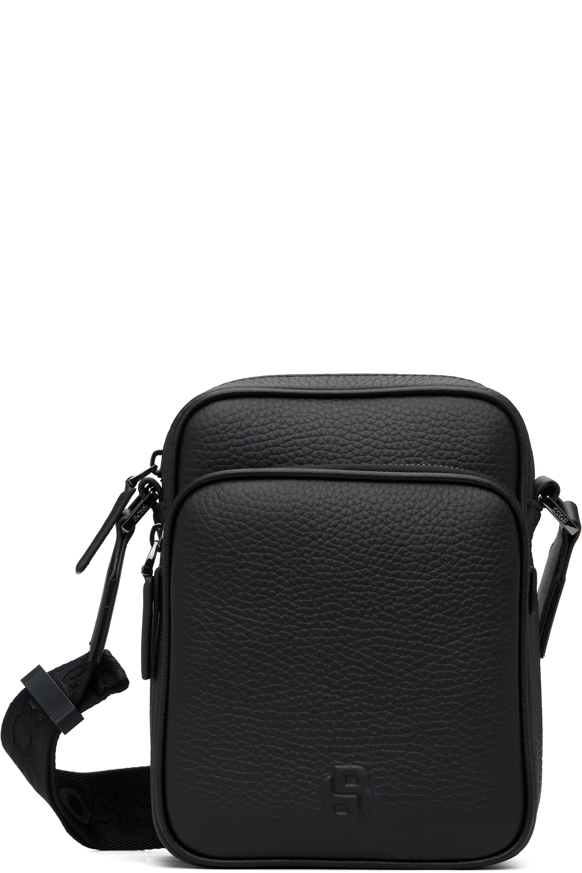 BOSS - Black Italian-Leather Double B Reporter Bag