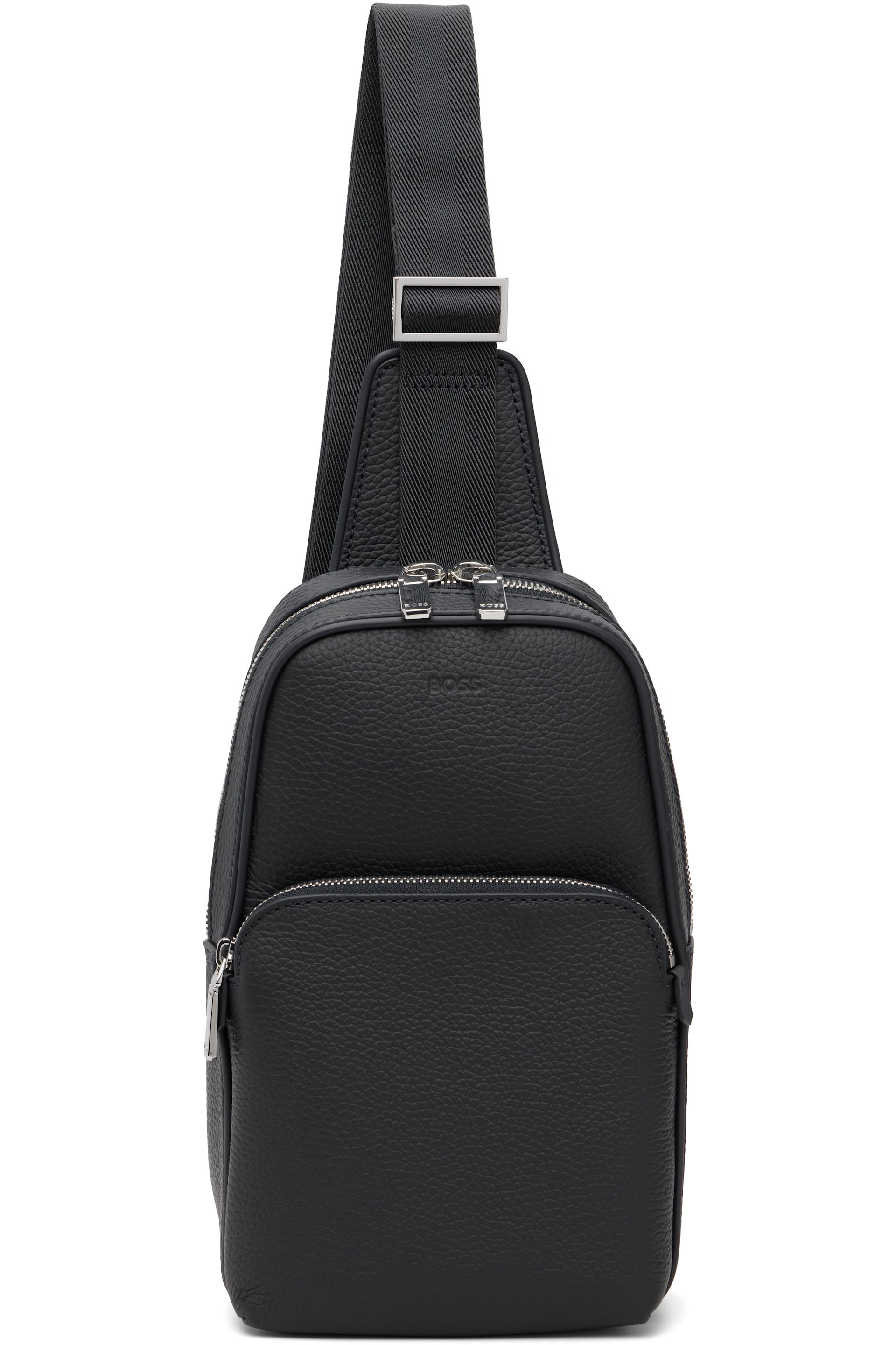 Boss - Sac à bandoulière bleu marine en cuir à logo gaufré