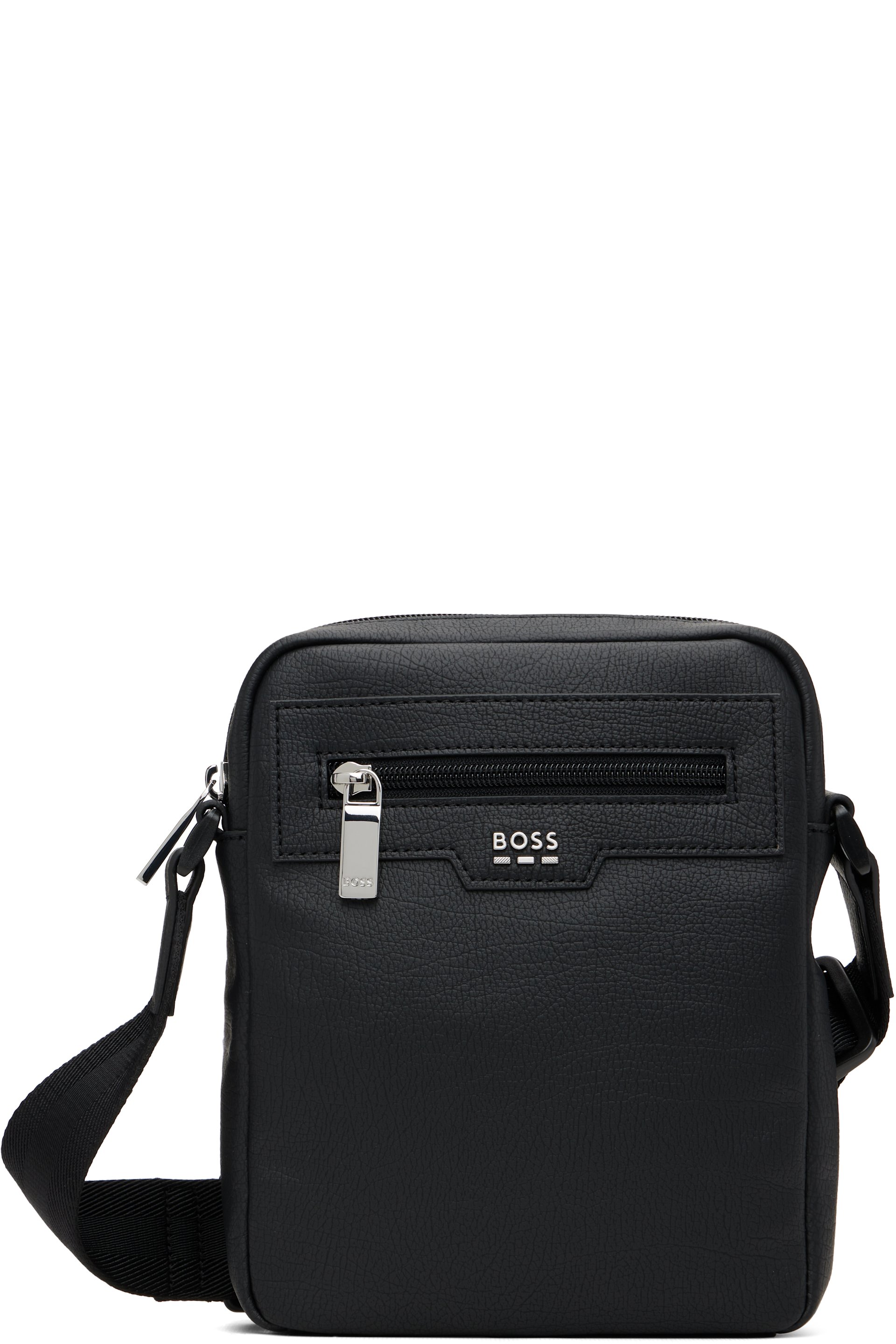BOSS - Black Grained Faux-Leather Pouch