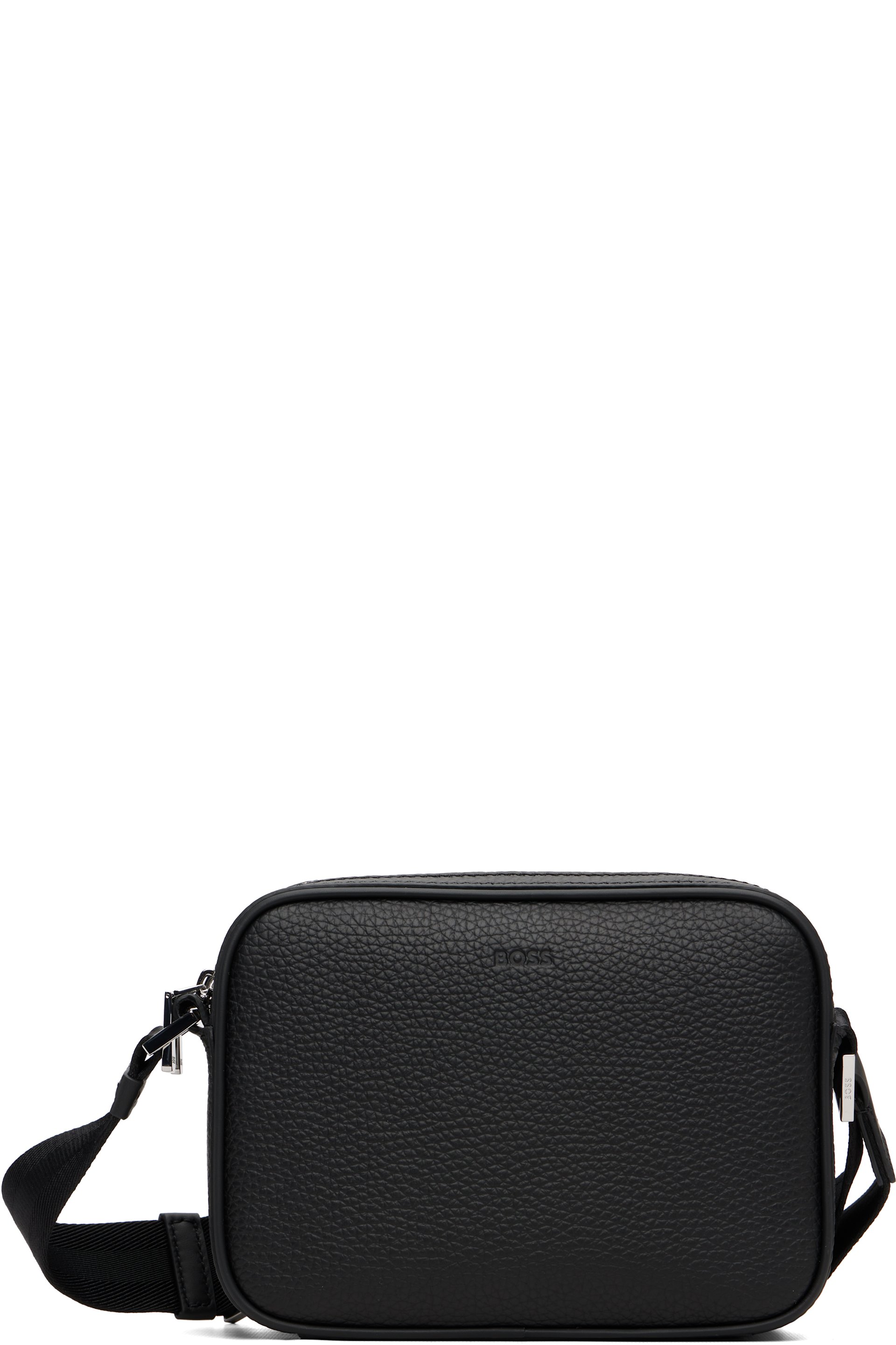 BOSS - Black Embossed Logo Leather Crossbody Bag